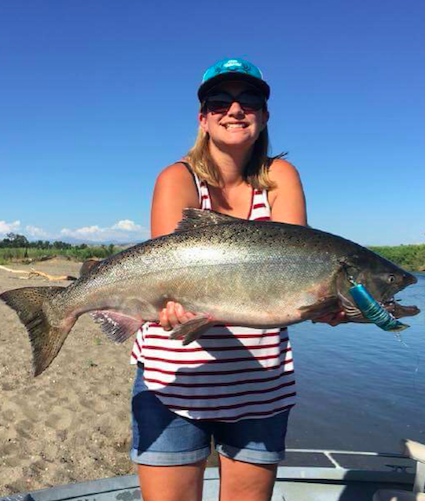 Alicia Eller caught this big beautiful king salmon on the Sacramento River below Woodson Bridge in Corning, Ca while fishing with her husband Johny Eller (pictured above). The husband and wife duo have been finding great success using K16 Kwikfish to trigger the kings to strike.