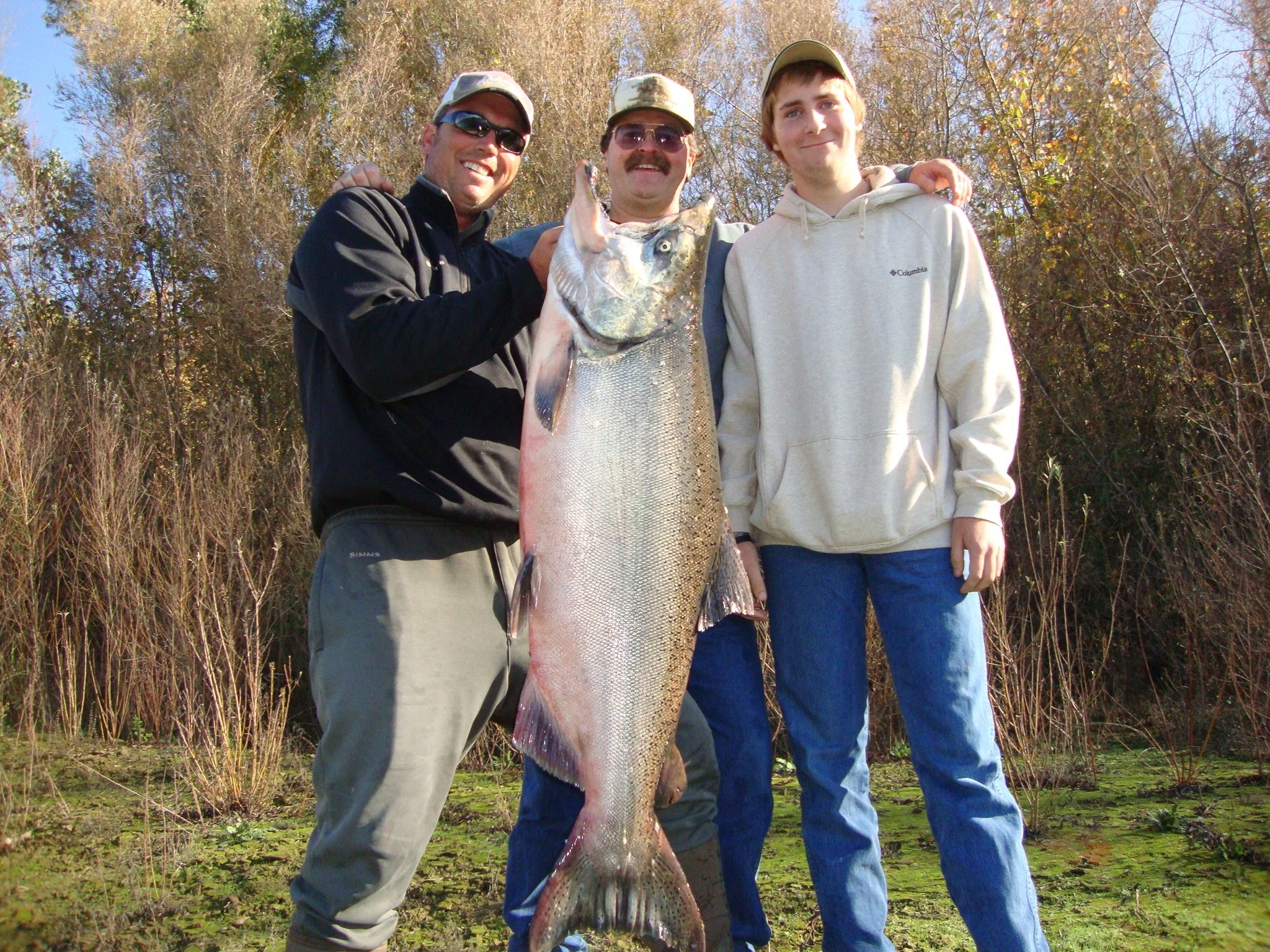 Sacramento River salmon fishing guide Dave Jacobs with a 43.5 Sacramento River king salmon.