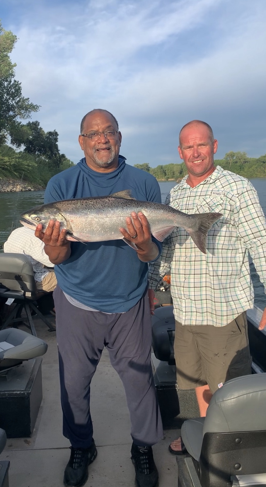 Sacramento River Salmon Fishing Guide Mike Rasmussen poses with Bruce from Corning, Ca on July 16, 2019.