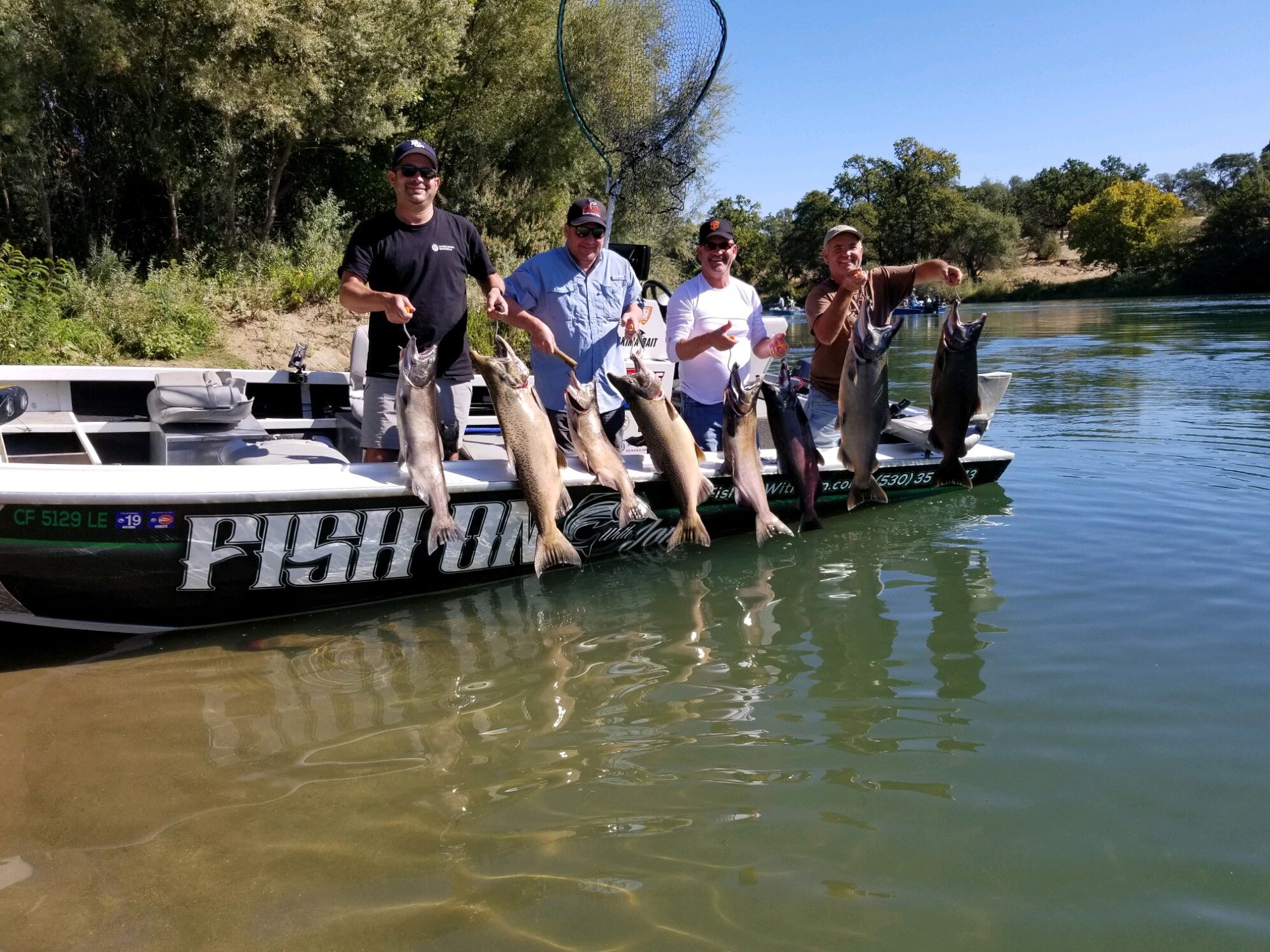 Fishing Guide John Kenyon with limits of Sacramento River Chinook Salmon. John caught these salmon on October 2. 2019 for his clients. All John’s salmon came while hanging cured salmon roe.