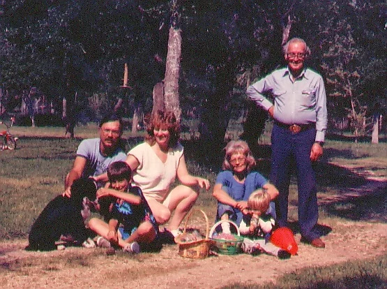 Right to left: Robert A. "Bob" Ball, Lucien Ball, Anne Loftin Ball, Melba Ball, Josh Ball, Robert V. Ball Easter 1986