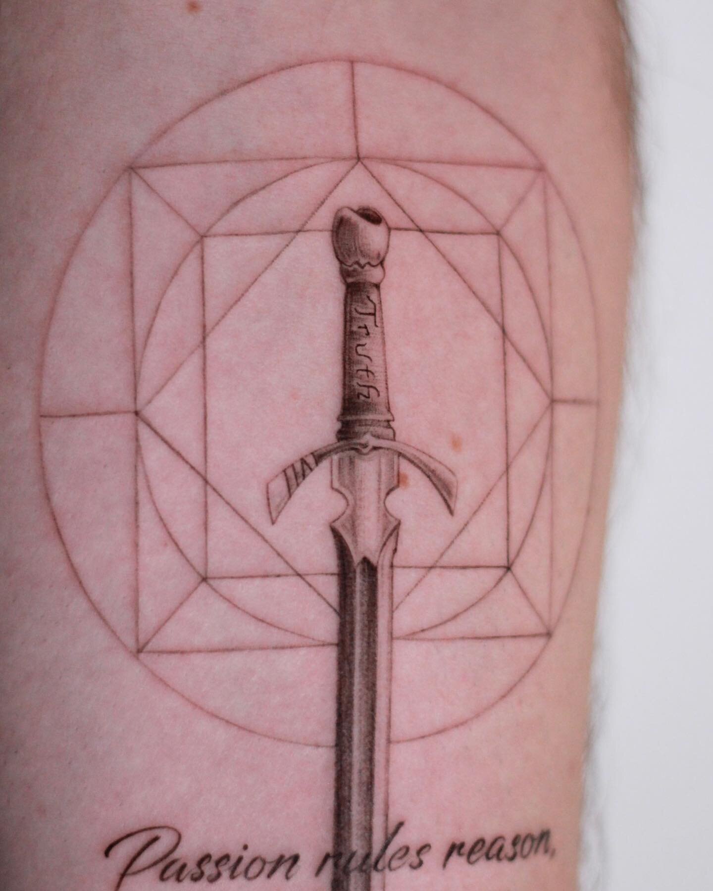 A sword from a cartoon he loves🗡️ His first tattoo ✨