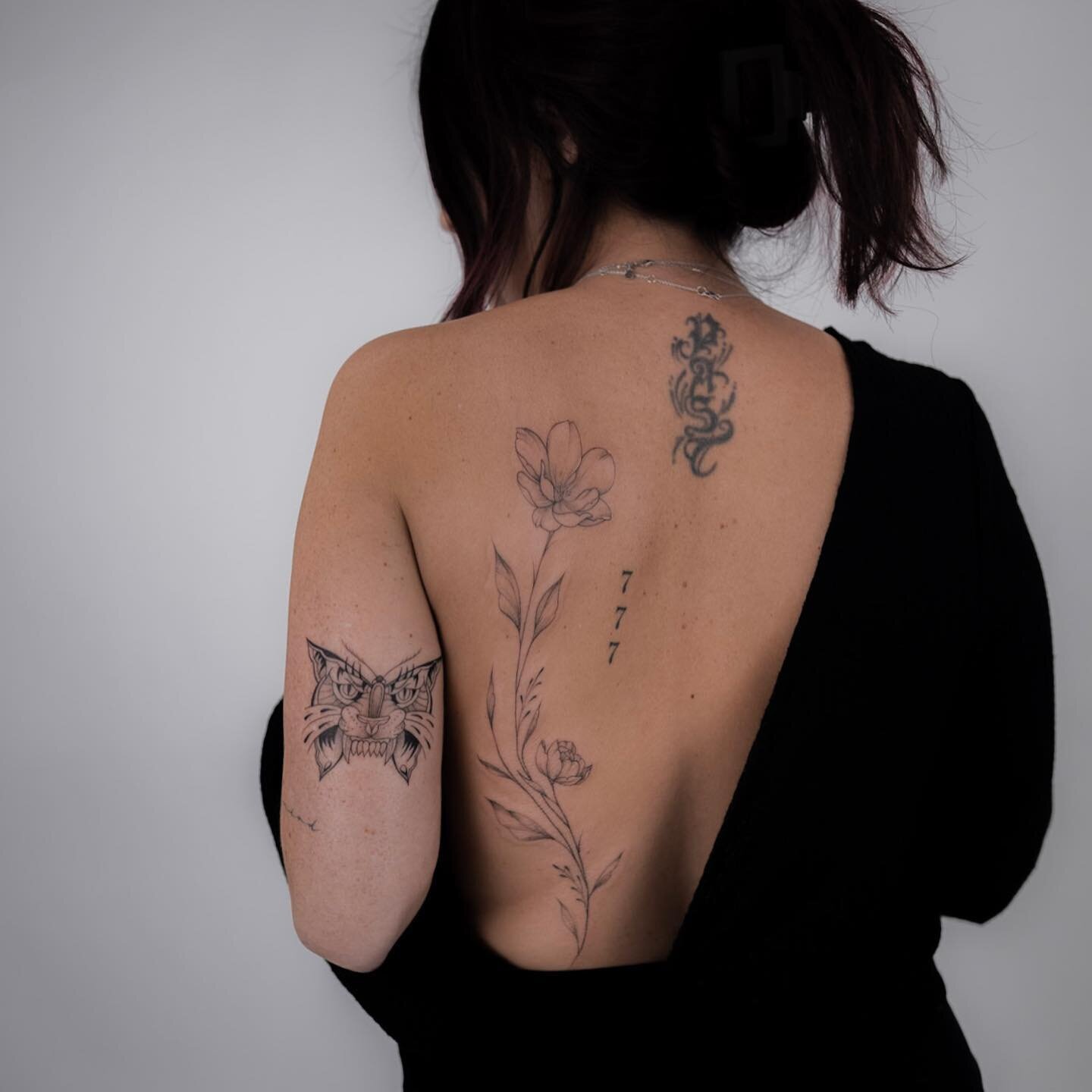Floral back piece &amp; tiger butterfly for jes. both customs with full creative freedom - these were so fun to design and tattoo. So grateful for your trust jes 🤍