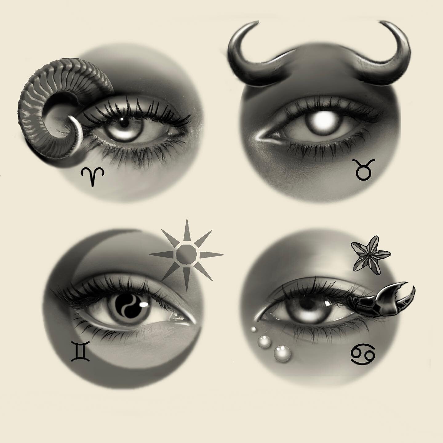 💫 Astrology Eye Flash!! 💫 
The eye designs I made a while ago were the most popular, so I made ones with astrology :)

DM me if interested!

**Design repeatable
**2-2.5 inches minimum
**I charge apprentice flat rate (Let me know if you have a budge