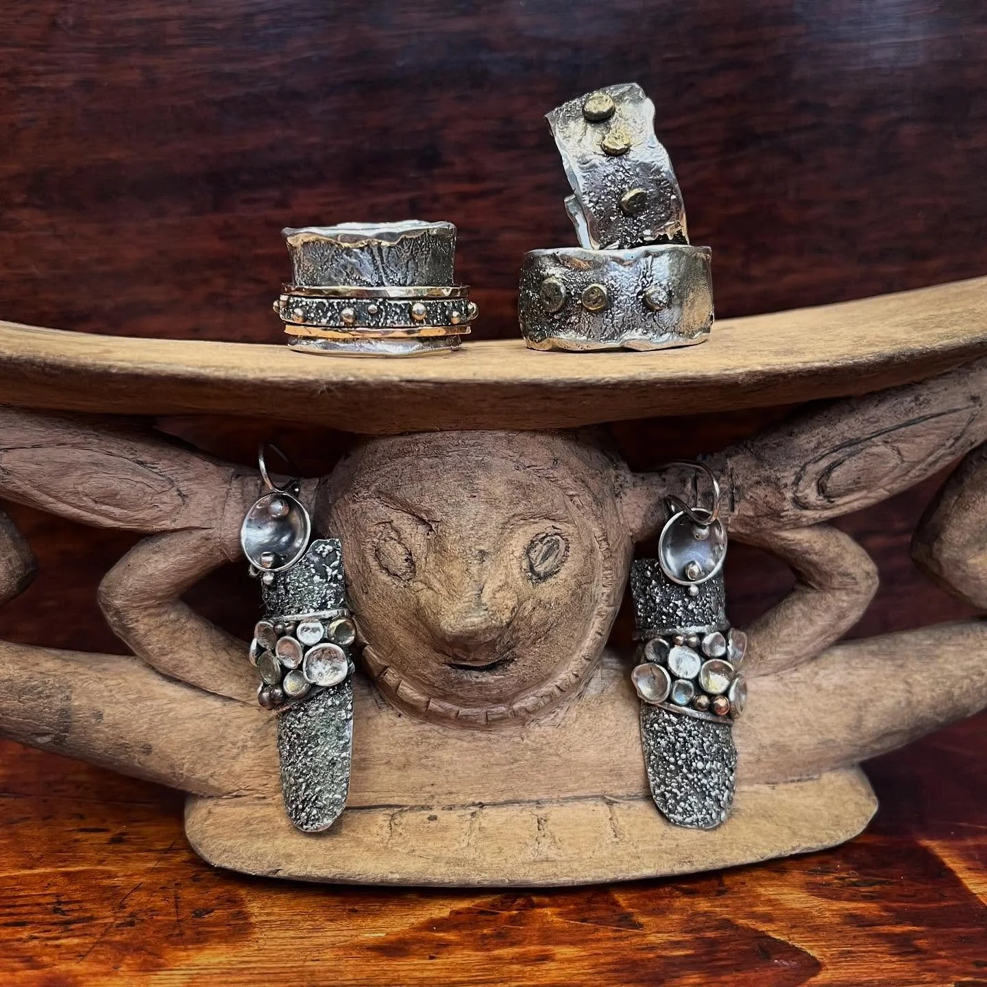 You&rsquo;ll definitely make a statement wearing one of these pieces. 
These jewelry pieces are made with a metal work technique called reticulation. Heat is applied to the surface of the metal to create a unique textured effect. Creating one of a ki