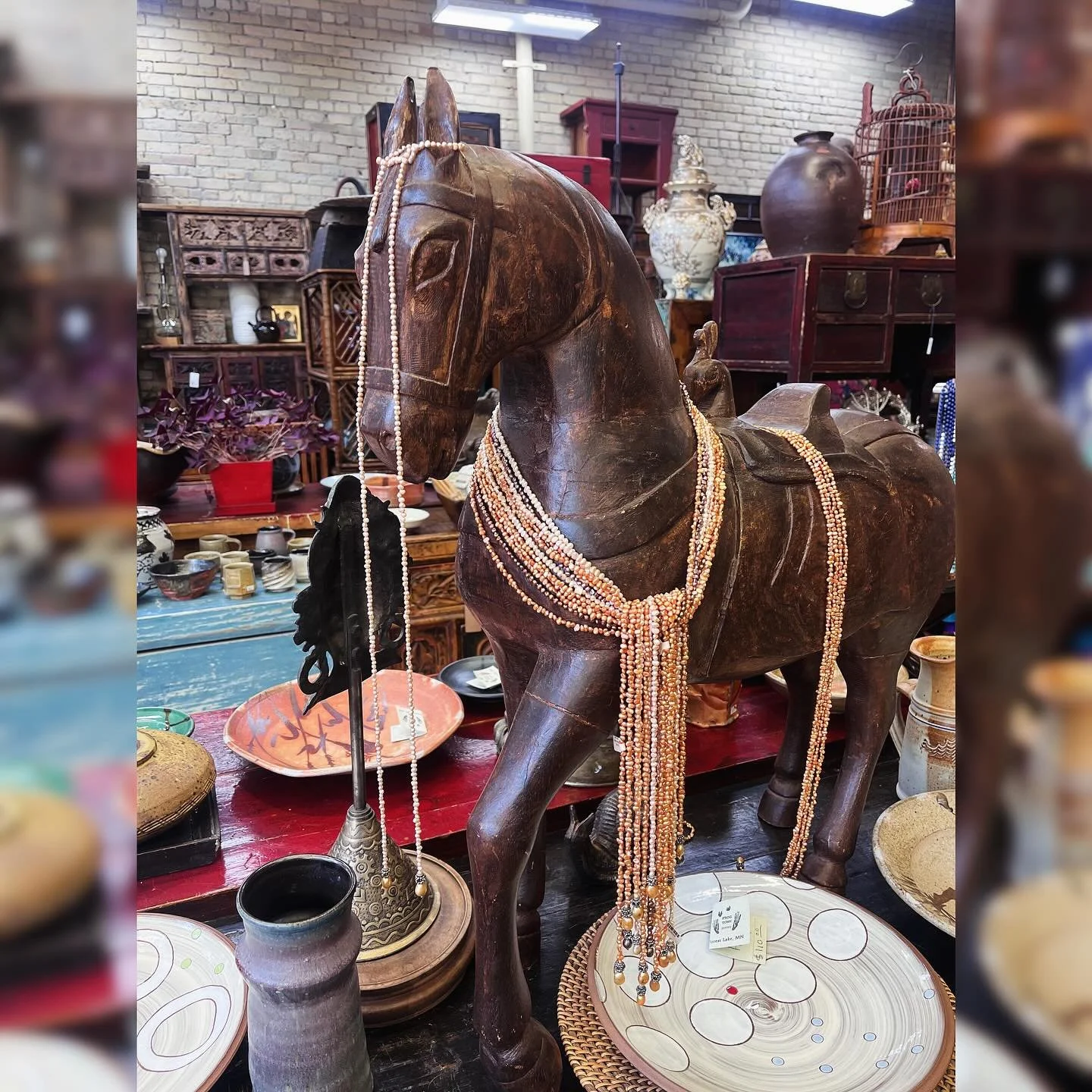 Dripping in pearls🐴✨.

#horse #pearls #seedpearls #lariat #lariatnecklace #pearljewelry #jewelry #pearlnecklace #antiques #wood #woodhorse #asianantiques #furniture #pottery #localpottery #ceramics #vases #handmade #unique #ooak #rugs #art #decor #n