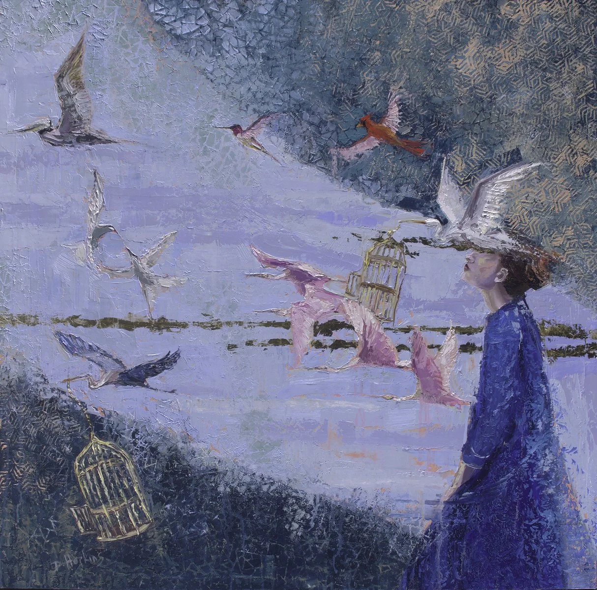 Restive and Uprising 48x48 oil on canvas with gold leaf.JPG