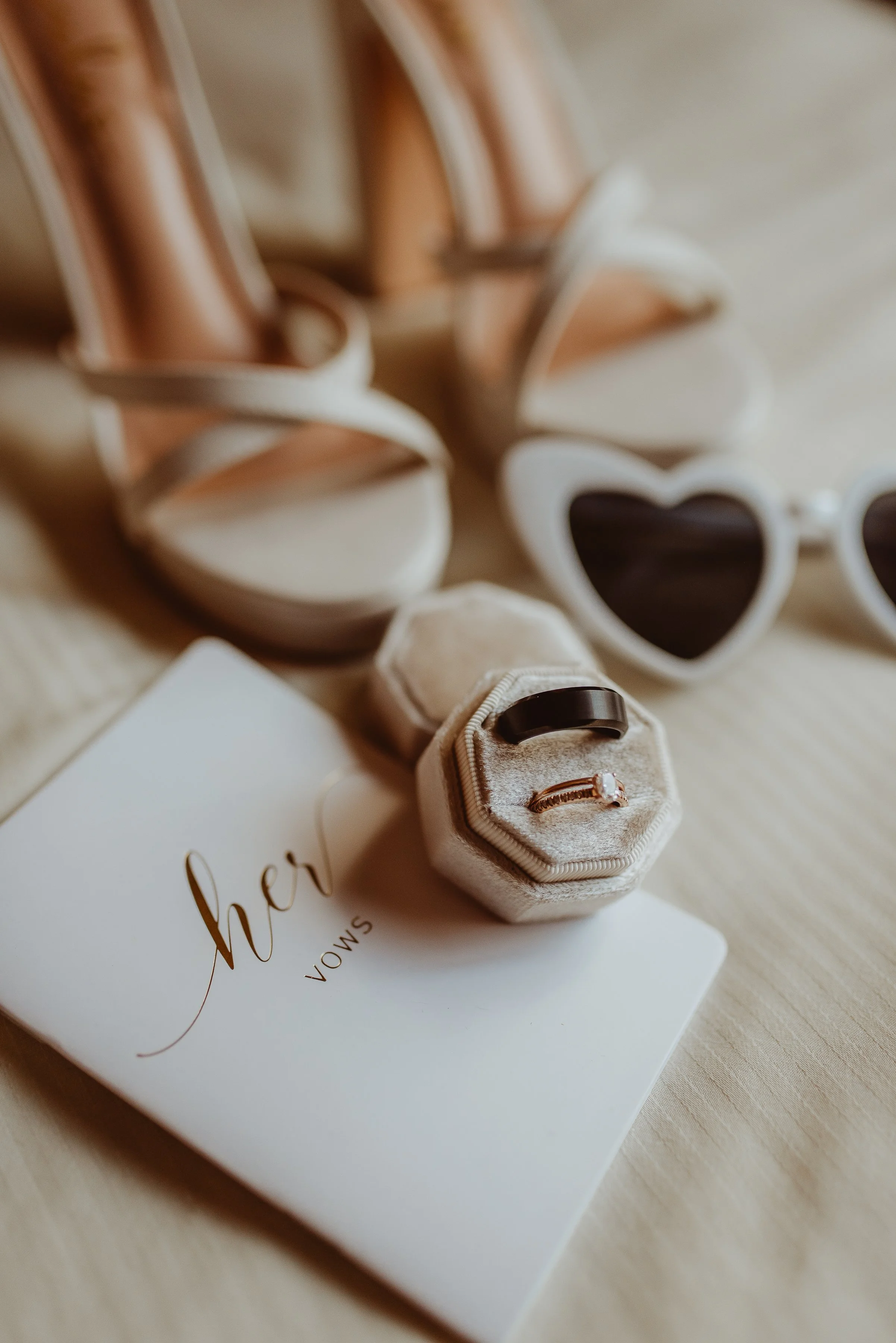 Wedding Session decorations- ring and glasses