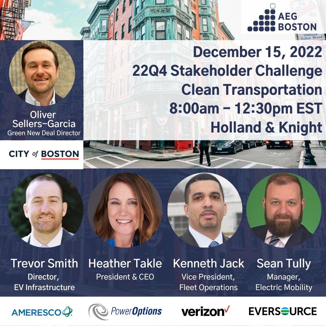 🎉✨💡#AEGBoston: Limited seats available with this $200 discount for the December 15th AEG 22Q4 Stakeholder Challenge on Clean Transportation at Holland &amp; Knight. Register via Linktr.ee in bio.

We reserve a select # of tickets for government and