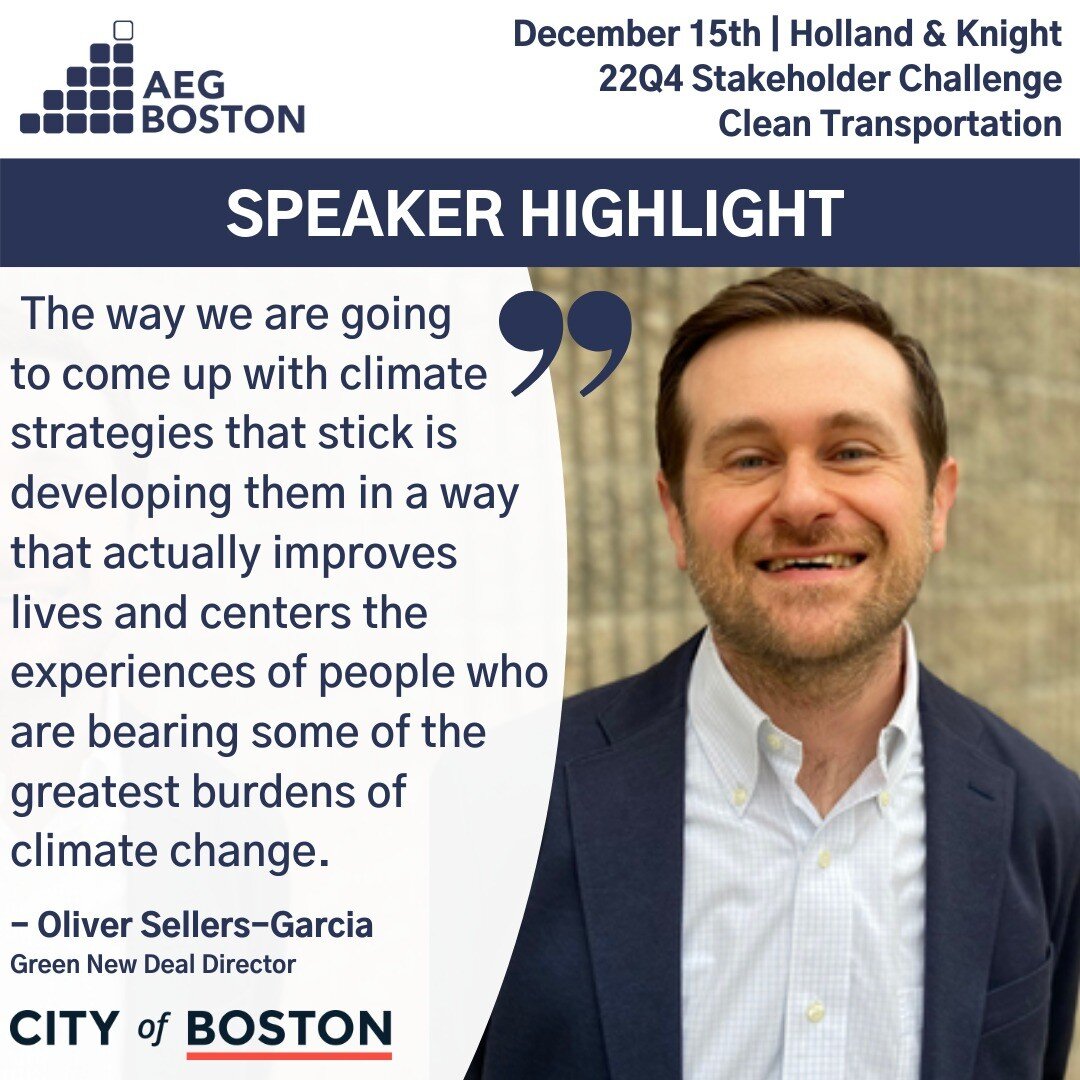 🎉✨💡Today's #AEGBoston Speaker Highlight is on Oliver Sellers-Garcia, Green New Deal Director, City of Boston. Oliver will provide Opening Remarks at the December 15th AEG Boston 22Q4 Stakeholder Challenge on Clean Transportation. Register via Linkr