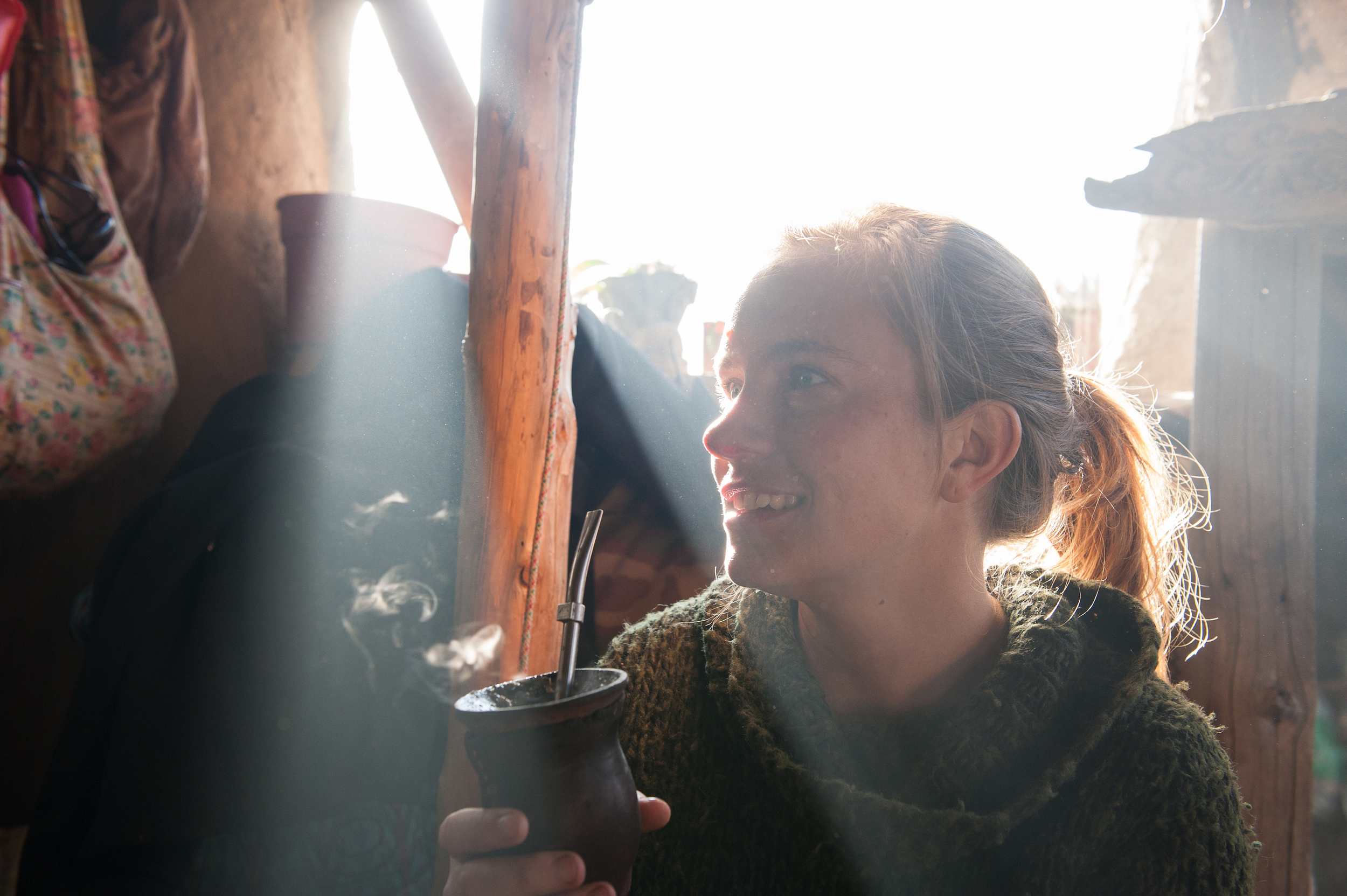 Morning chats over Mate by the wood-burning stove.