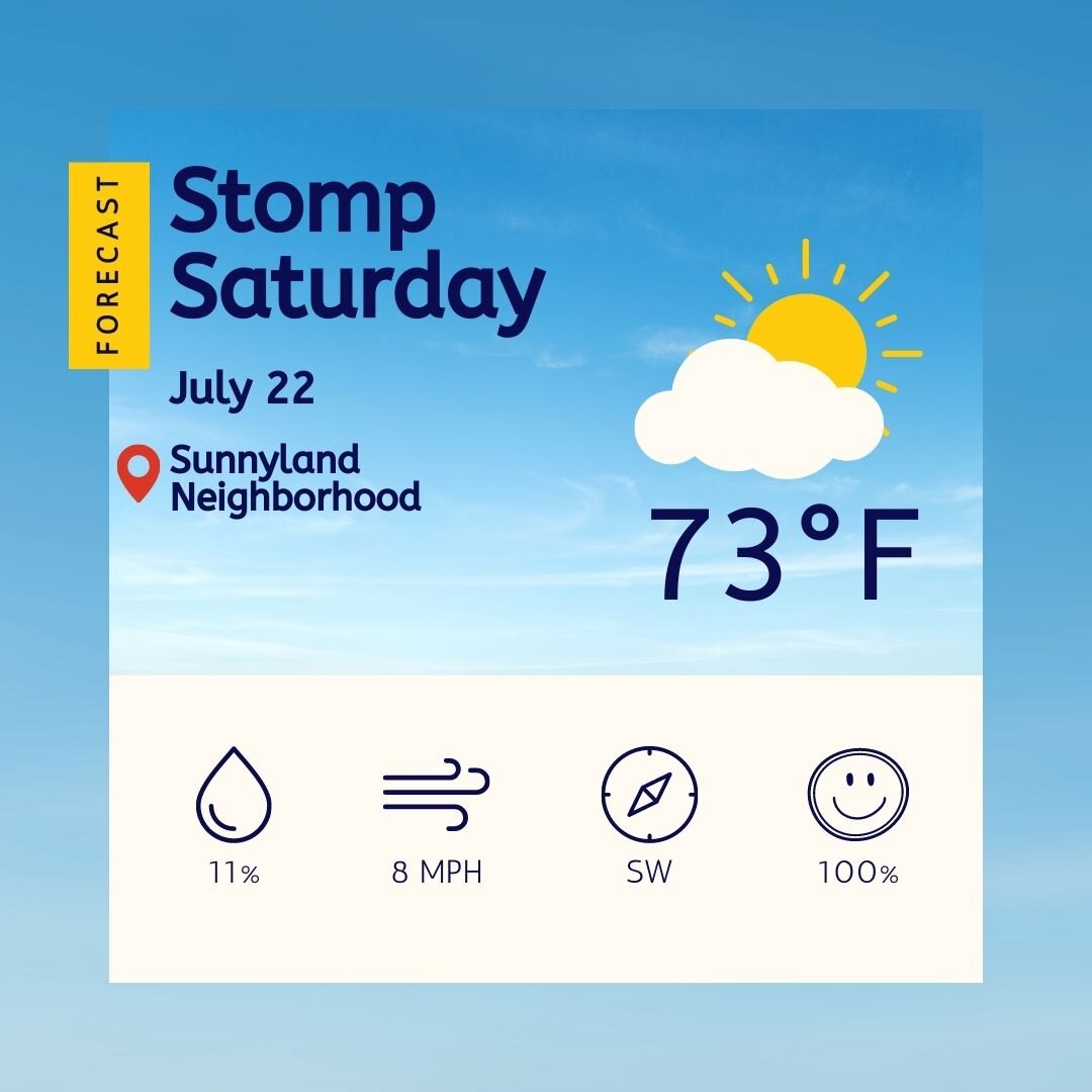 ⛅🎙️ This is The Stomp reporting from the Sunnyland Neighborhood in Bellingham, Washington with your friendly weather forecast. And wow, folks, the weather is looking perfect for Stomp Saturday! The expected temperature is a high of 73&deg;, with mos