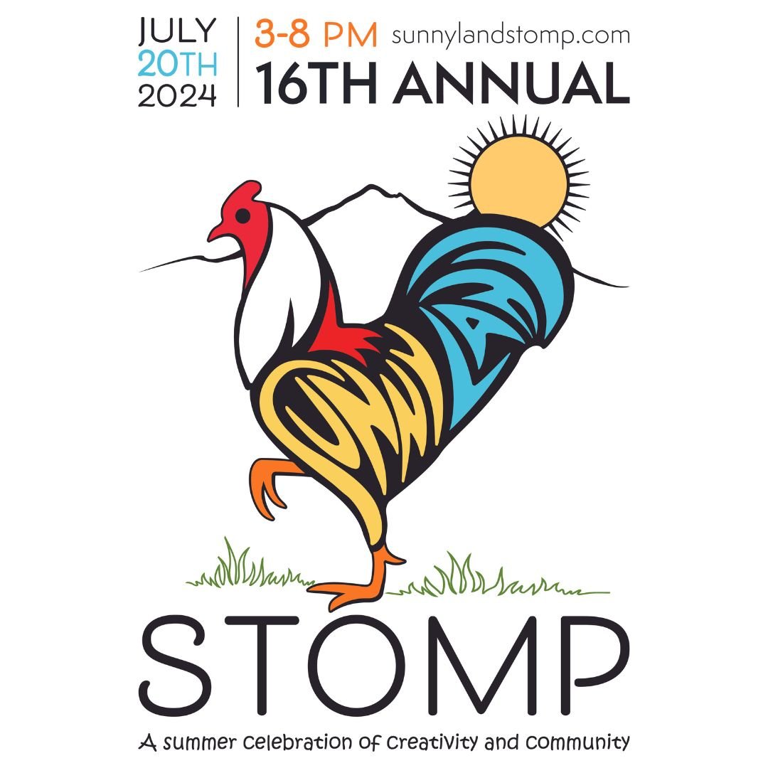We are excited to unveil the 2024 Sunnyland Stomp poster created by artist Jessica Peterson (@pnw.jessica) ! ☀️🐓⛰️ Jessica has been a part of the Sunnyland community for over six years as the office manager at Kramer Knives. She enjoys functional ar