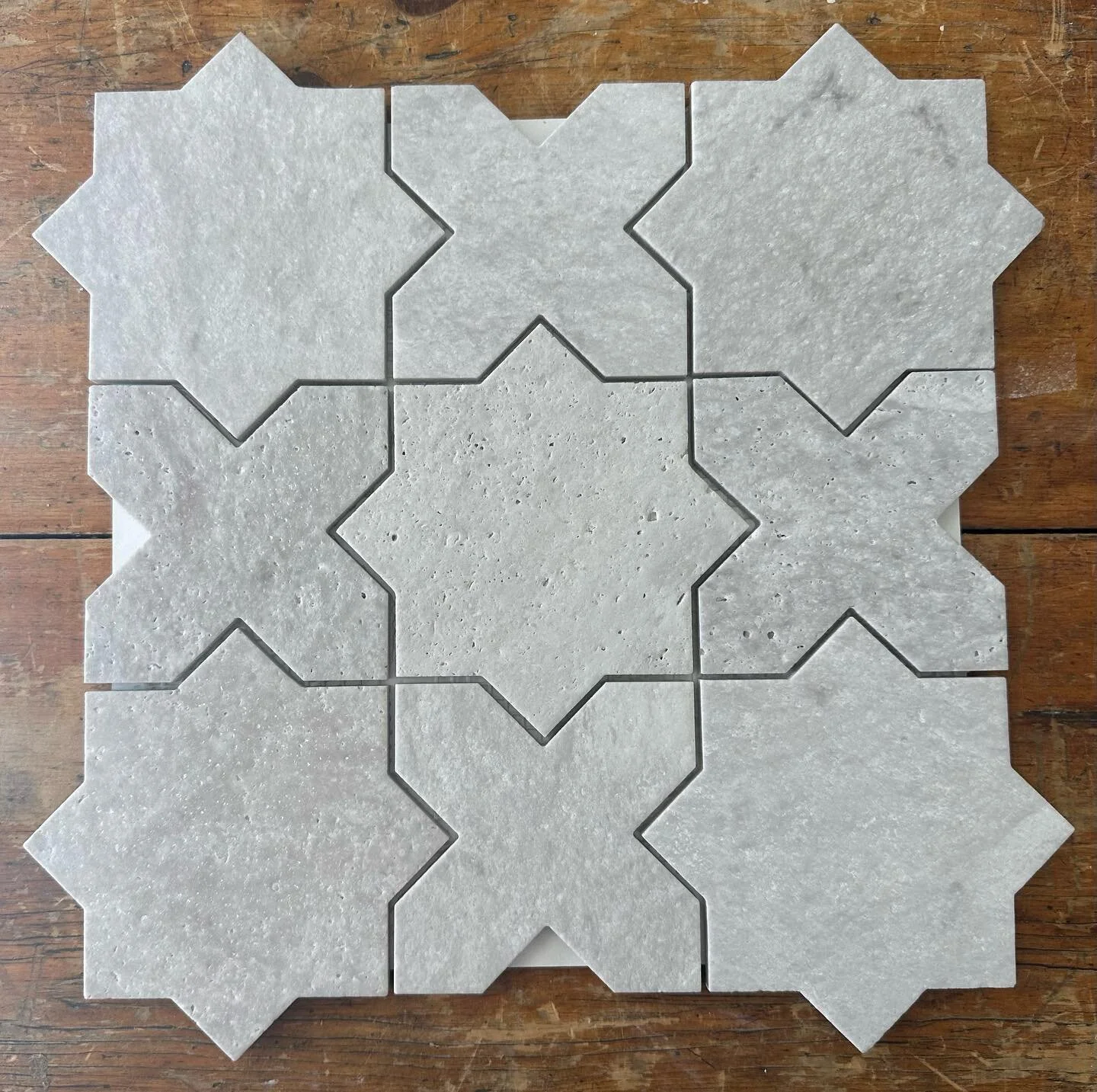 Beautiful new &lsquo;star and cross&rsquo; in limestone and Carrara marble &hearts;️ #floors #natural #stone #tiles