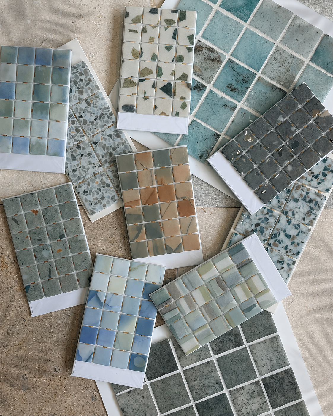 Collection of Pool Tiles on a stone background