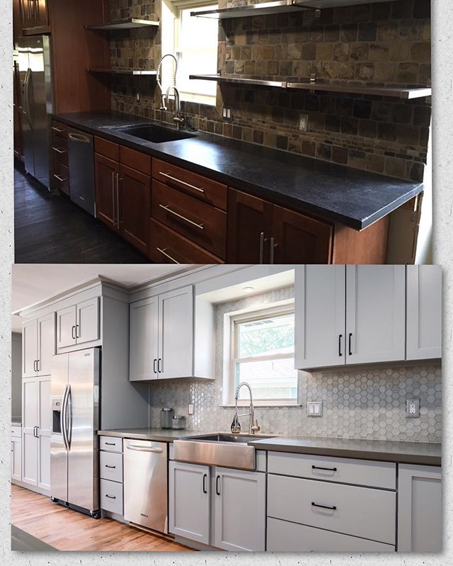 Another before/after from our #Brushcreek project. This kitchen went from dark and just ok to light and OMG WOW. #dallasrealestate #remodel #kitchenremodel #statementdesingbuild