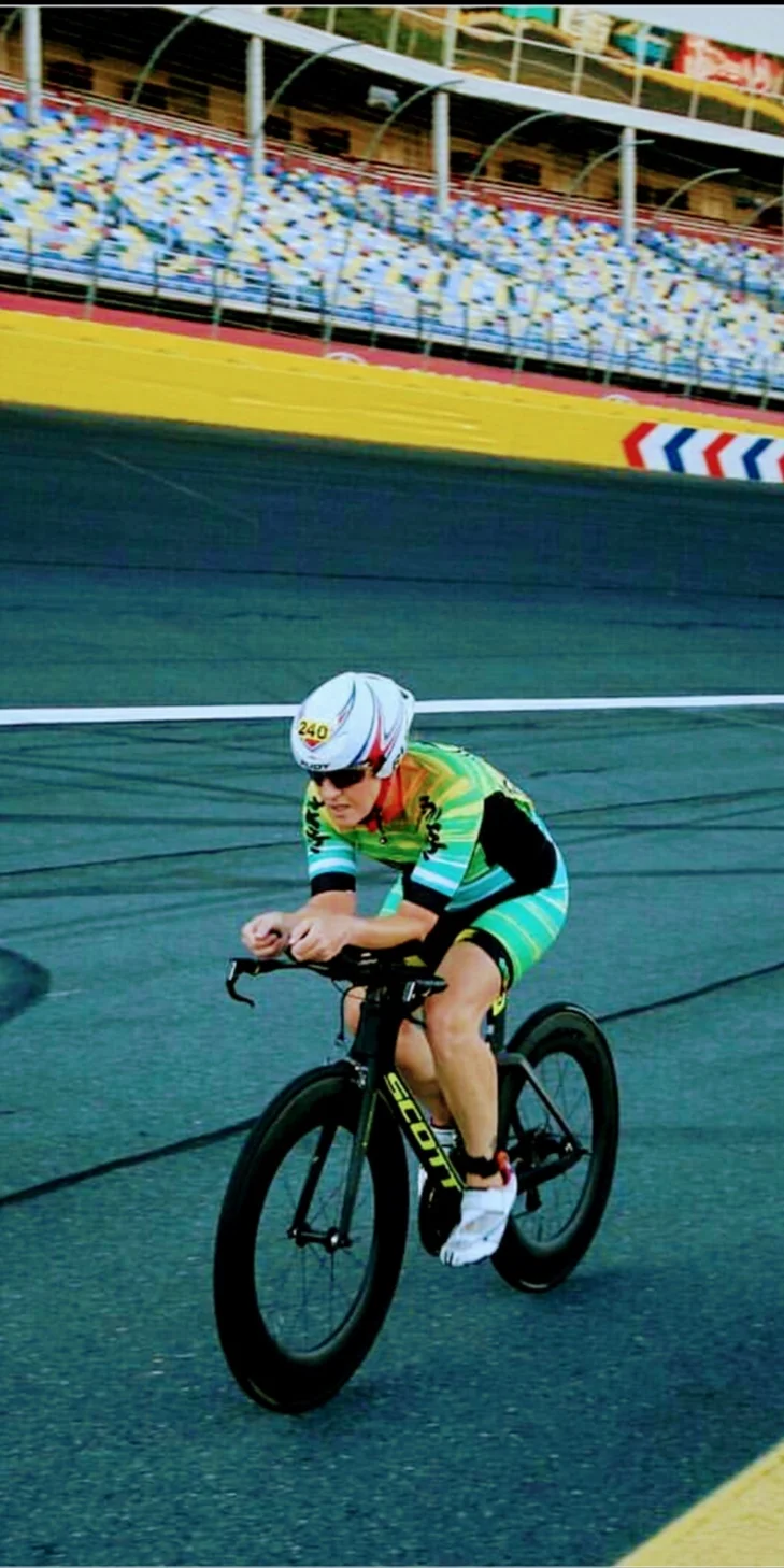 Mandy racing on the track.