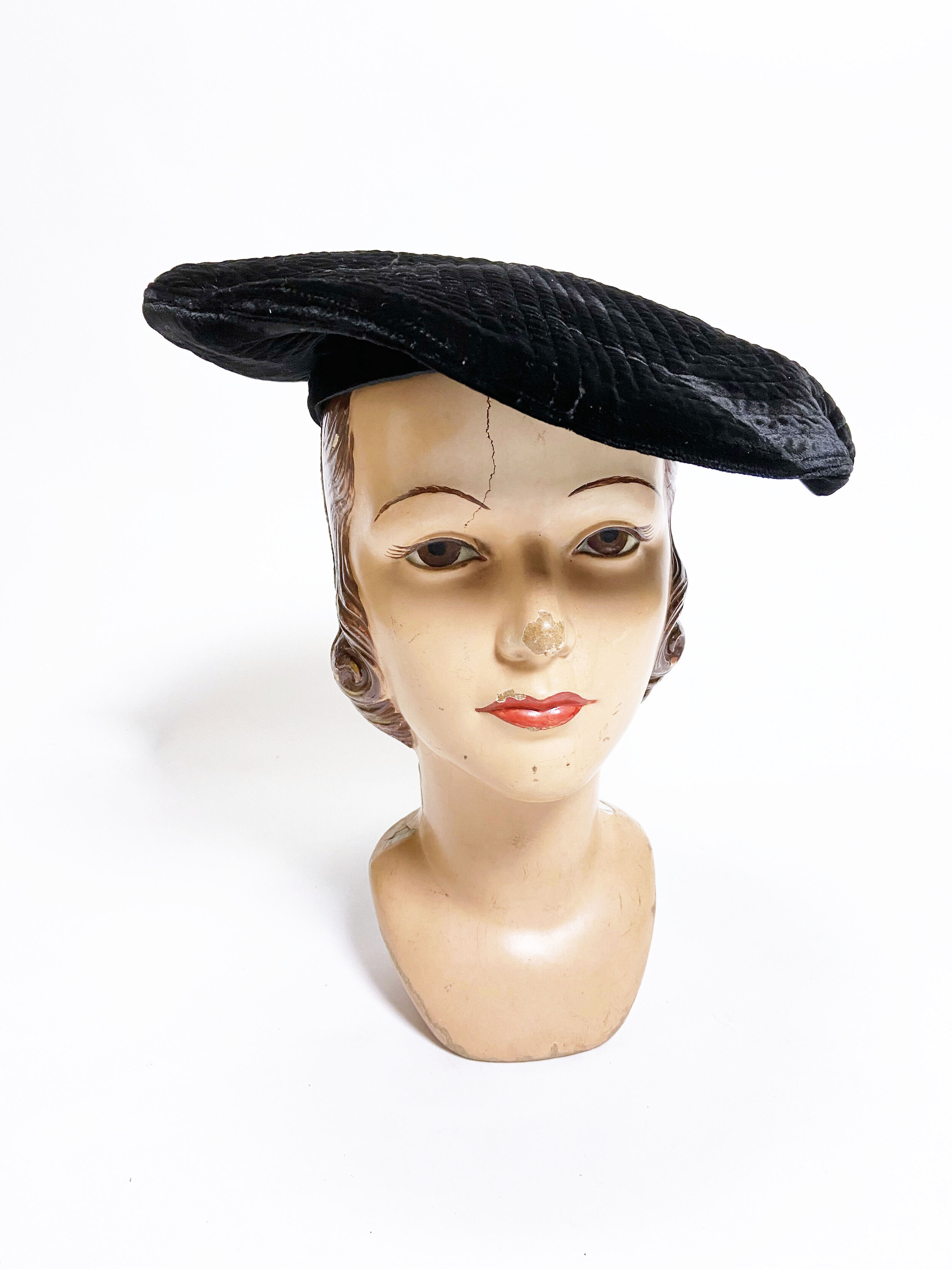 1940's black velvet hat
