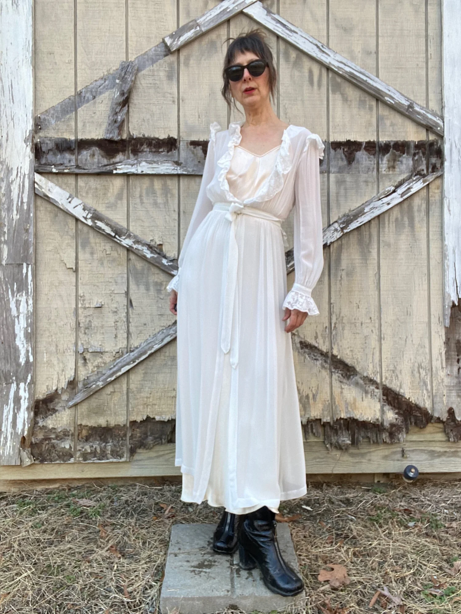 1940s White Chiffon Robe, XXS  Noble Vintage Clothier