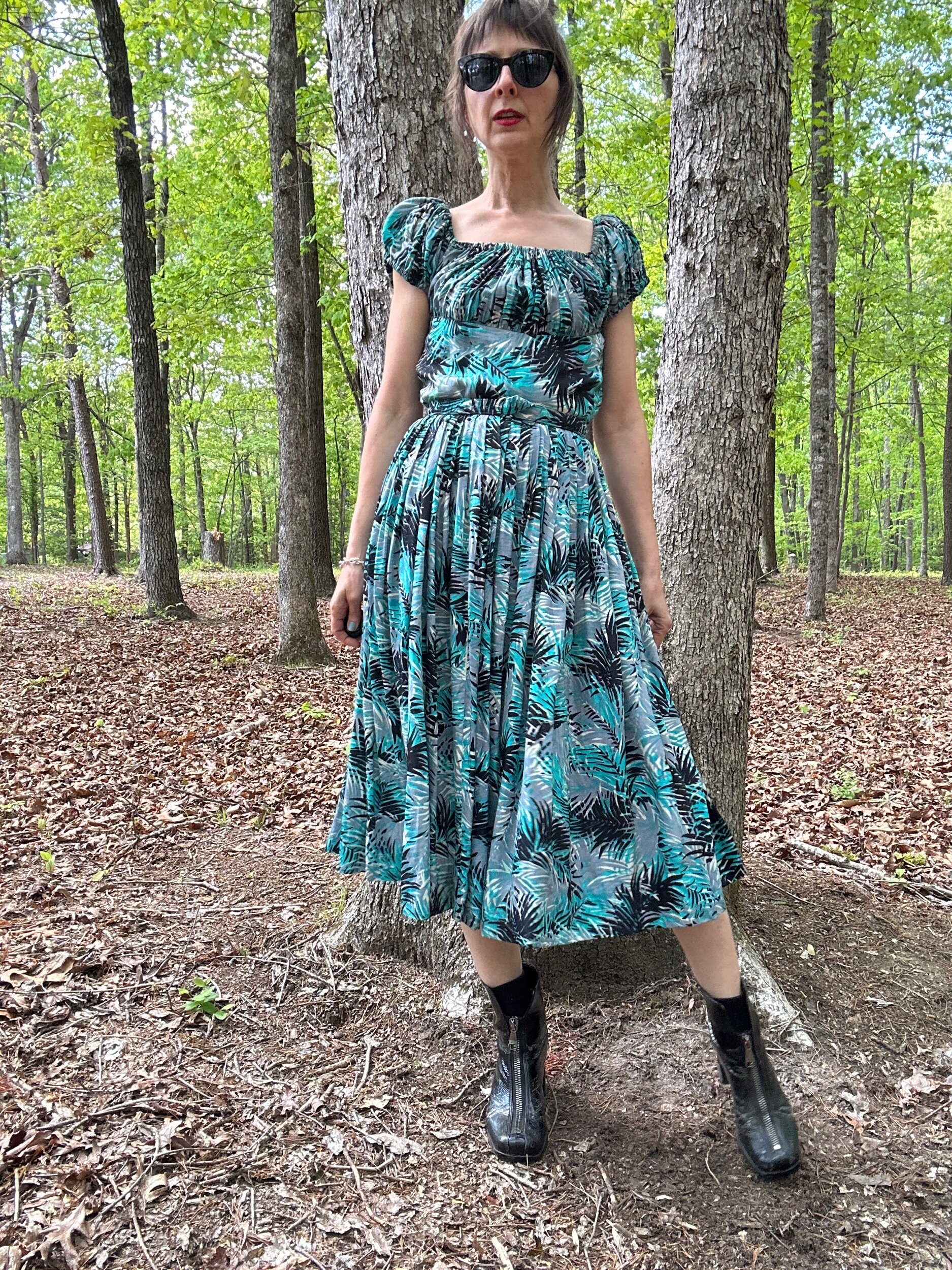 1940s Silk Palm Print Dress