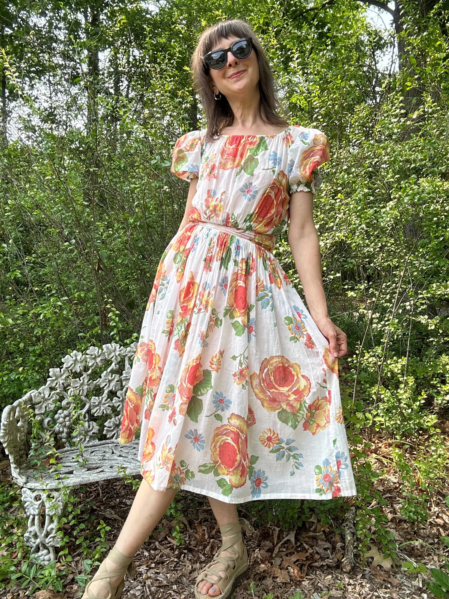 1940s Cotton Floral Print Dress, XS/S  Noble Vintage Clothier