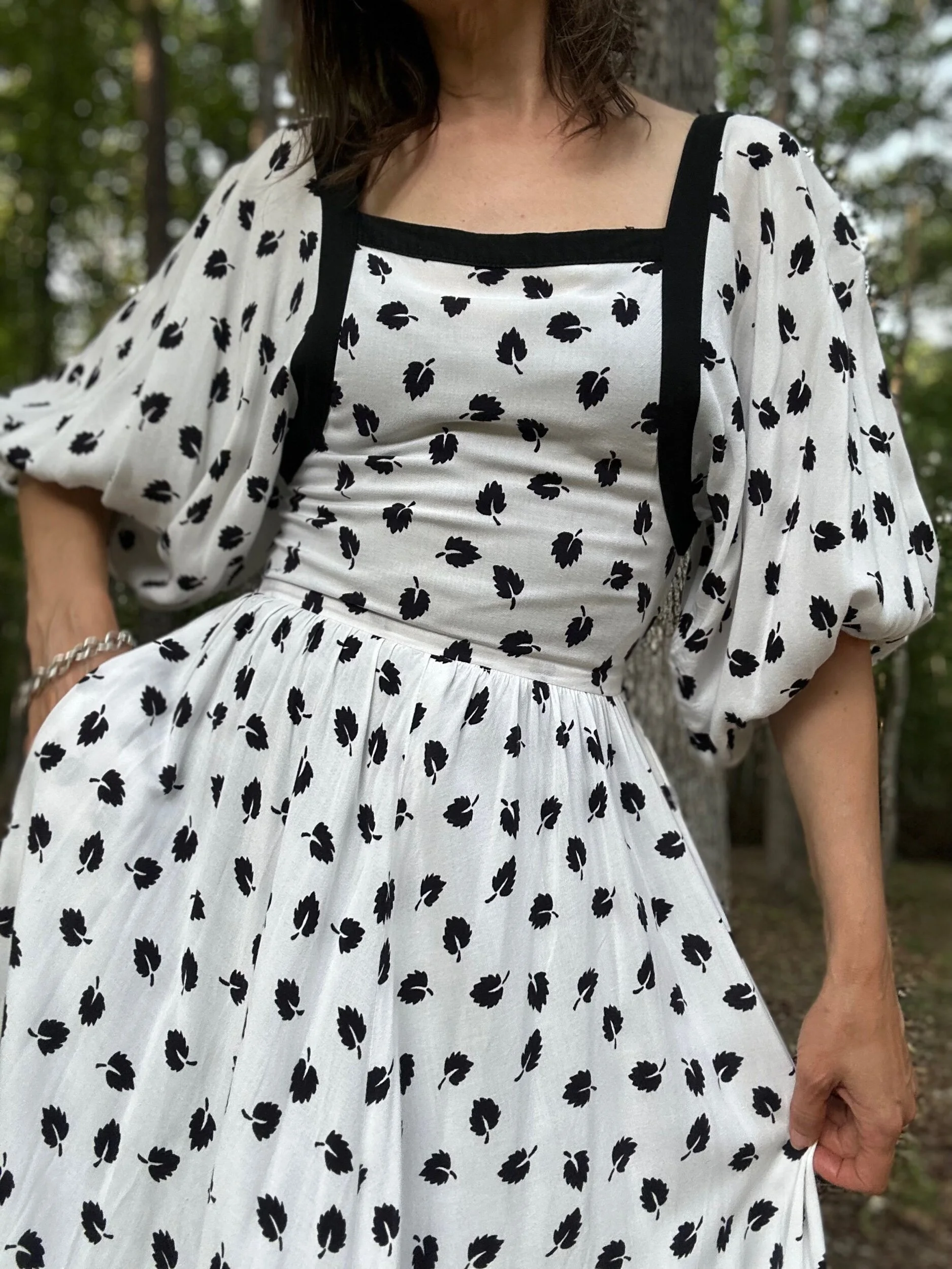1980s Nipon Boutique Leaf Print Dress