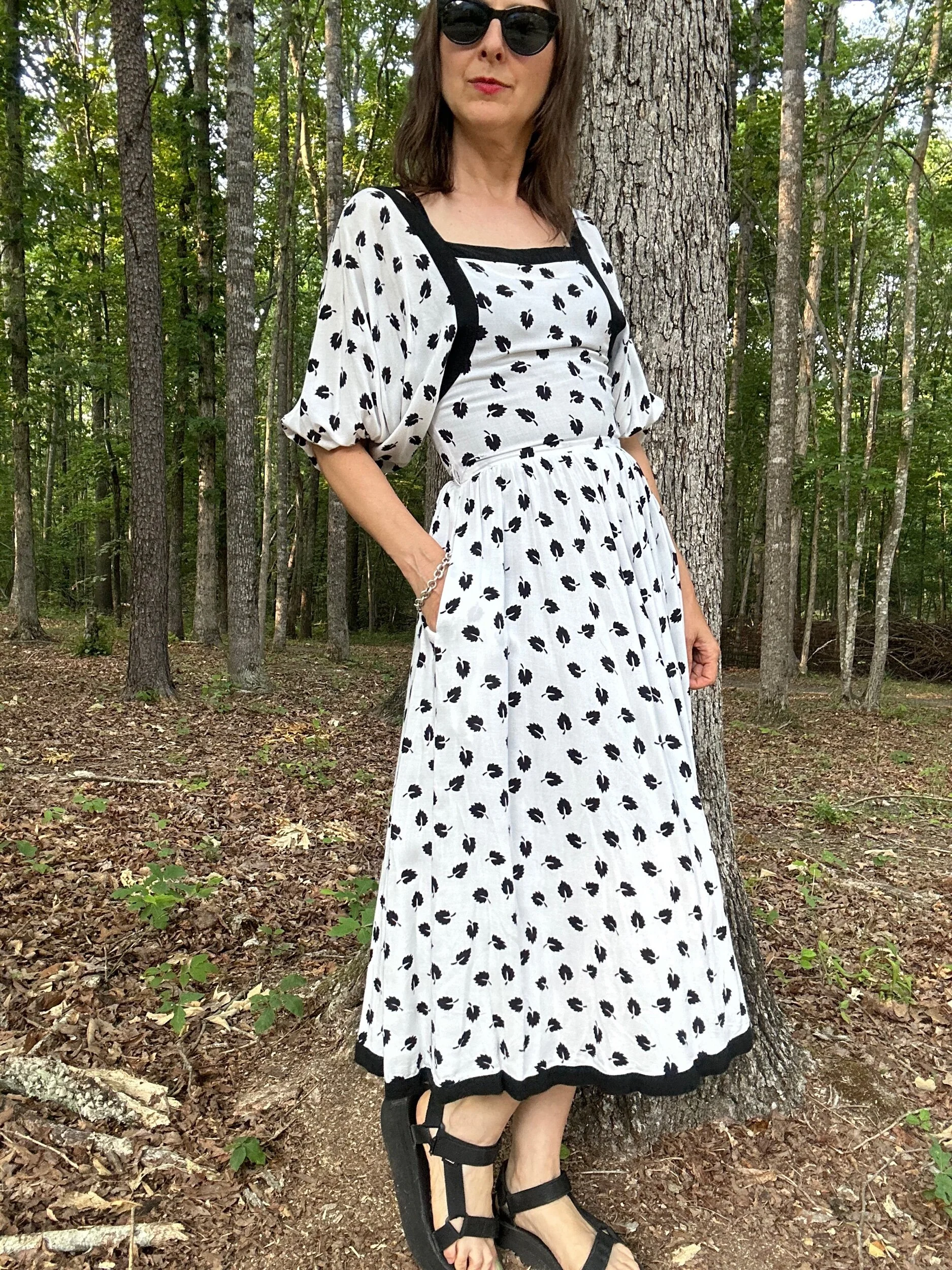 1980s Nipon Boutique Leaf Print Dress