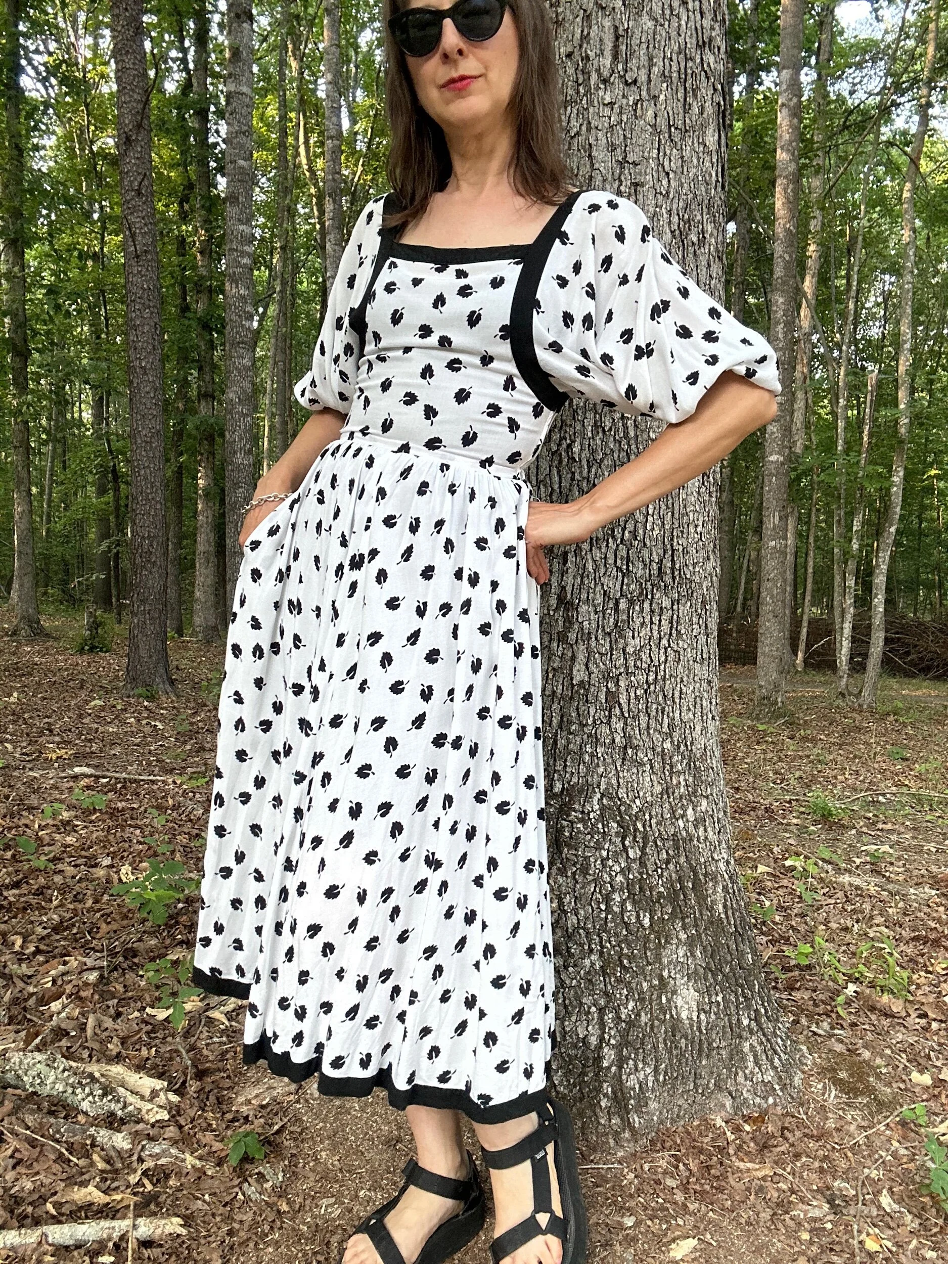 1980s Nipon Boutique Leaf Print Dress