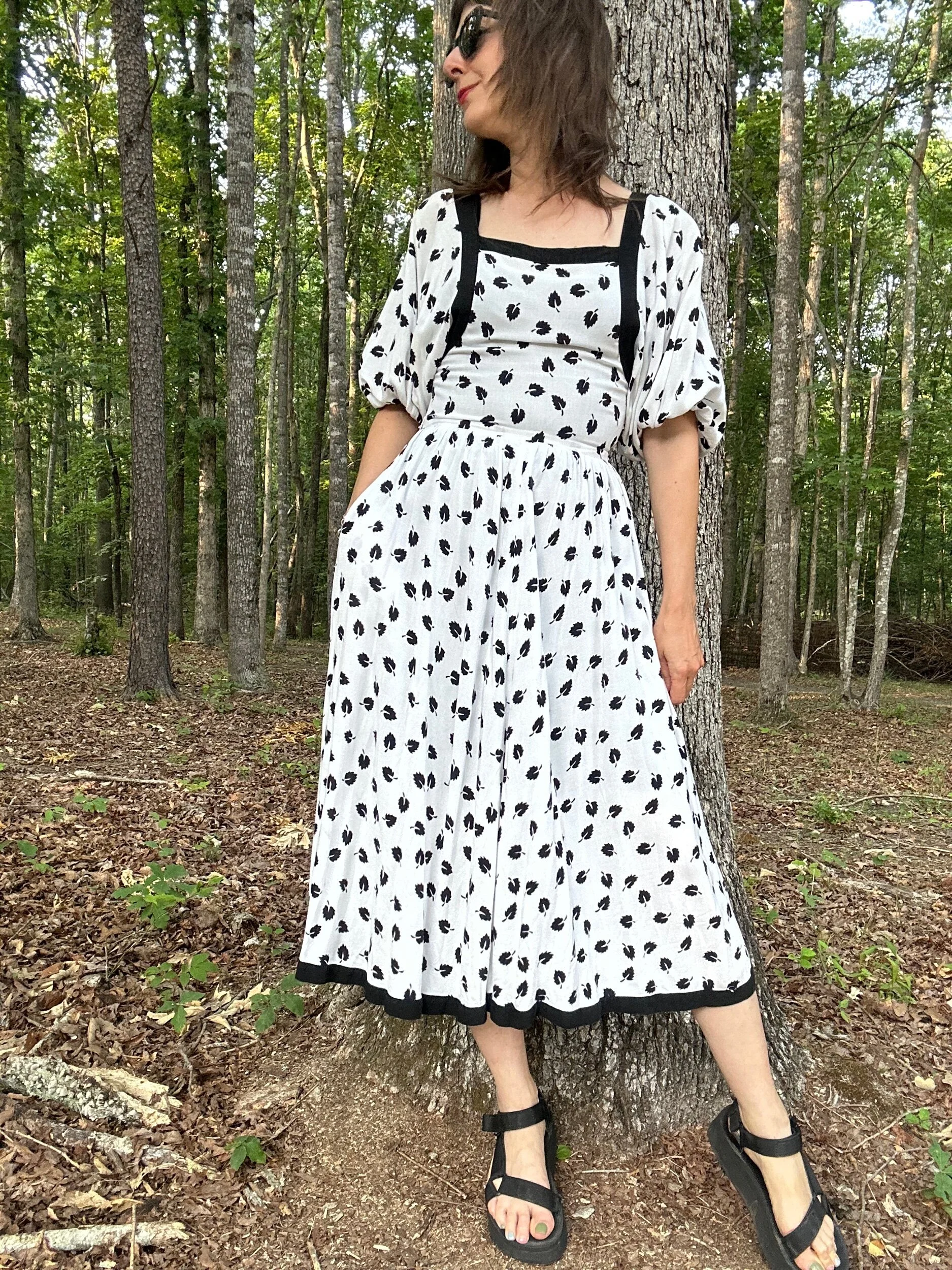 1980s Nipon Boutique Leaf Print Dress