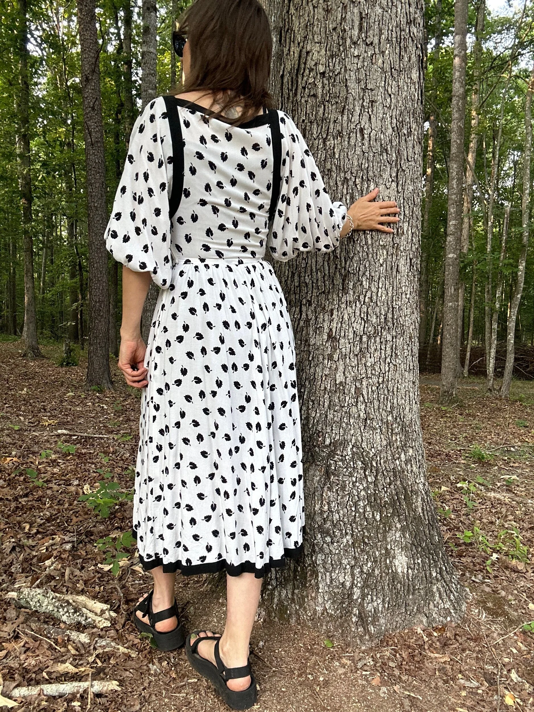 1980s Nipon Boutique Leaf Print Dress