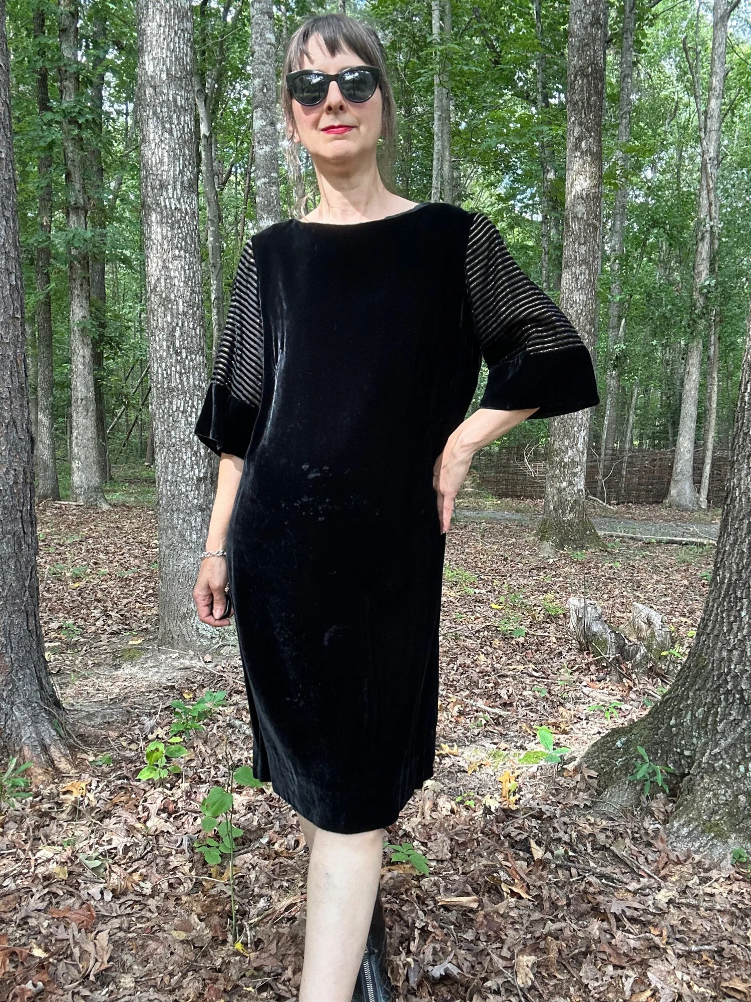 1960s Velvet Shift Dress with Lurex Burnout Sleeves  Noble Vintage Clothier