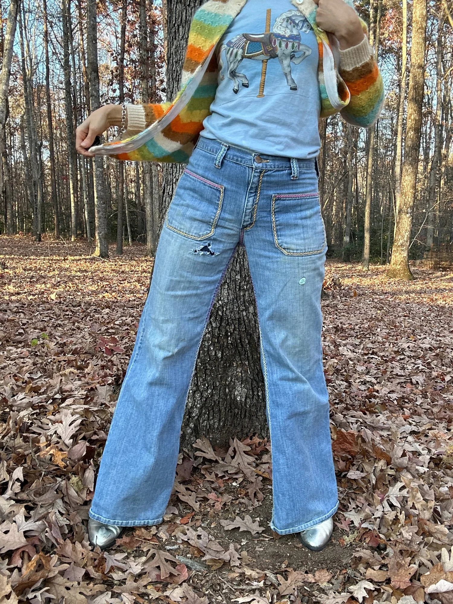 Vintage Wrangler Blue Bell Jeans 1970s Hand Embroidered Mid Rise