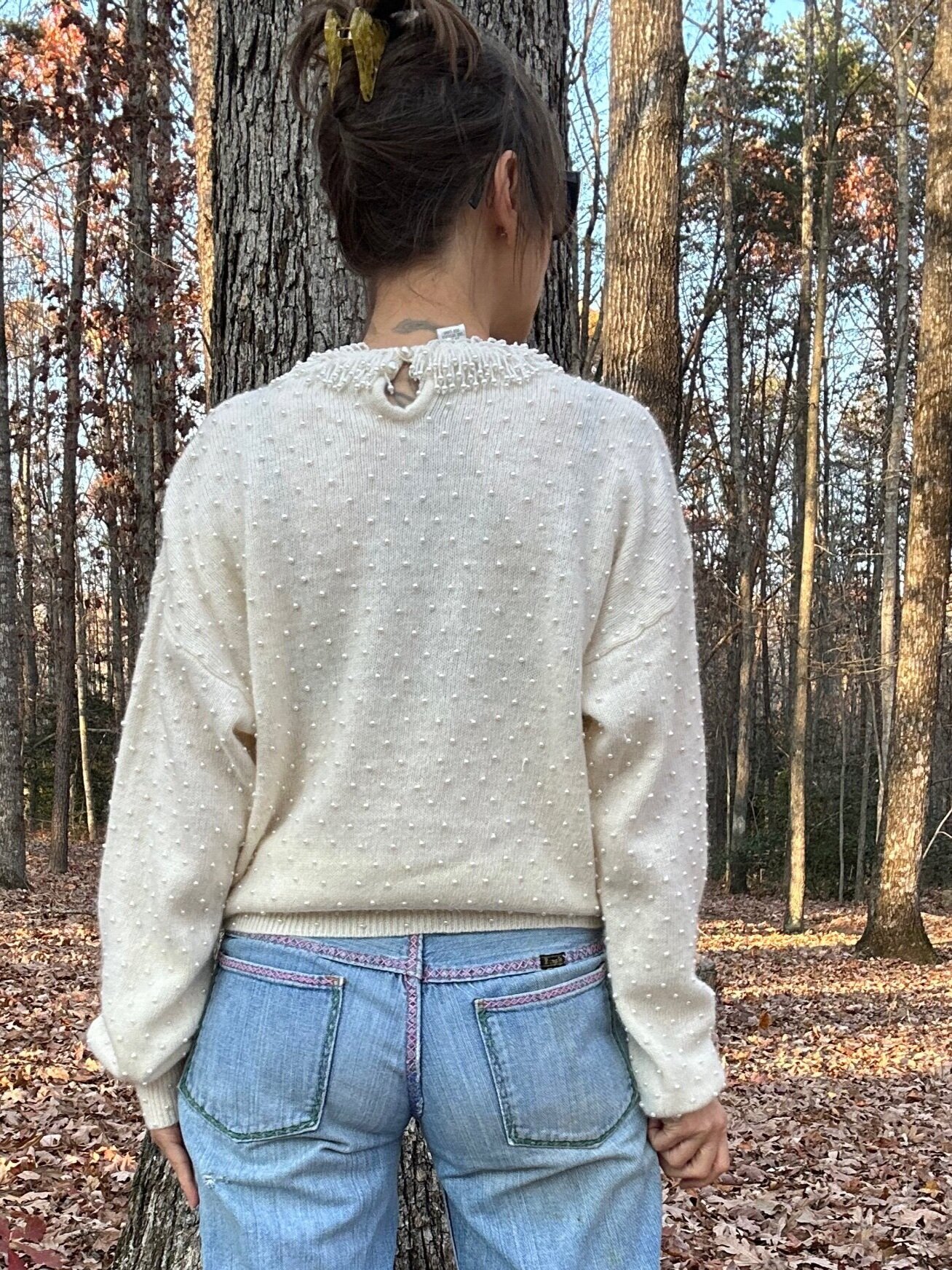 1980s Lambswool and Pearl Fringe Sweater Lord and Taylor