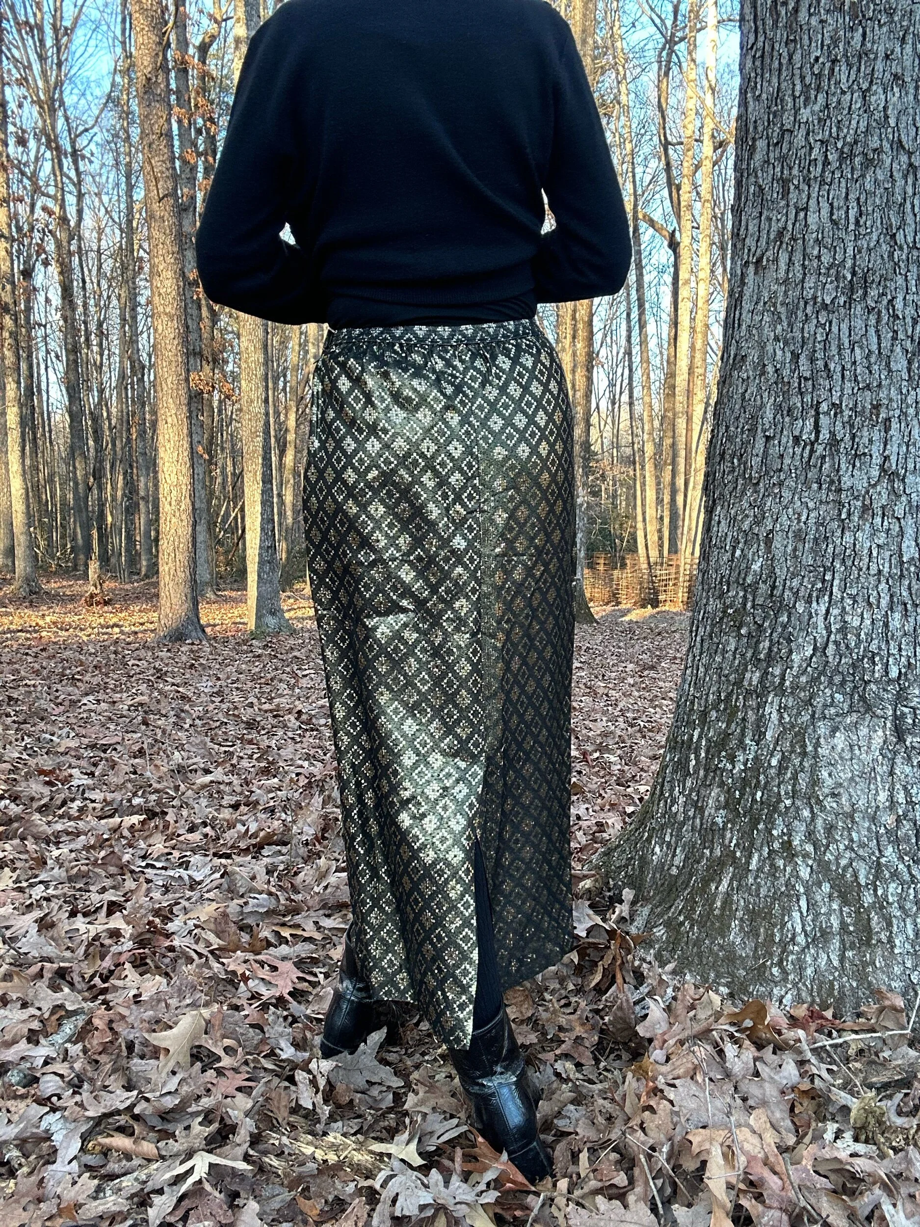 1980s Umi Collections By Ann Crimmins Diamond Lame Skirt