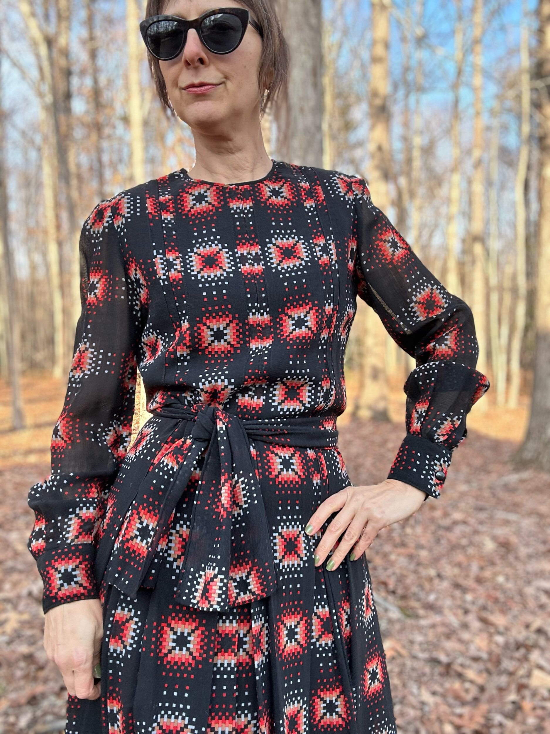 1970s Andre Laug Printed Wool Voile Dress