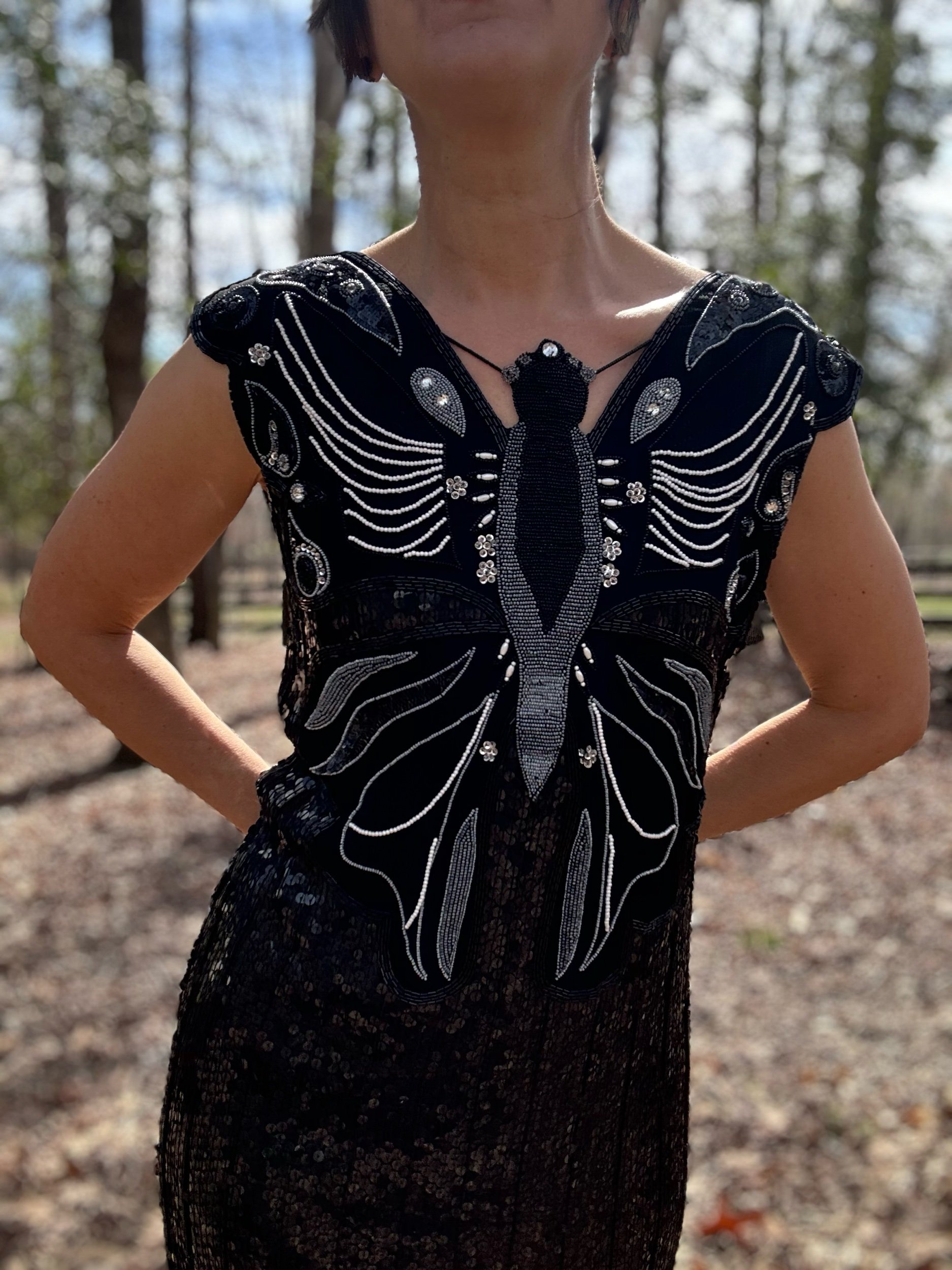1980s Couture Tehmina Beaded Butterfly Sequin Dress