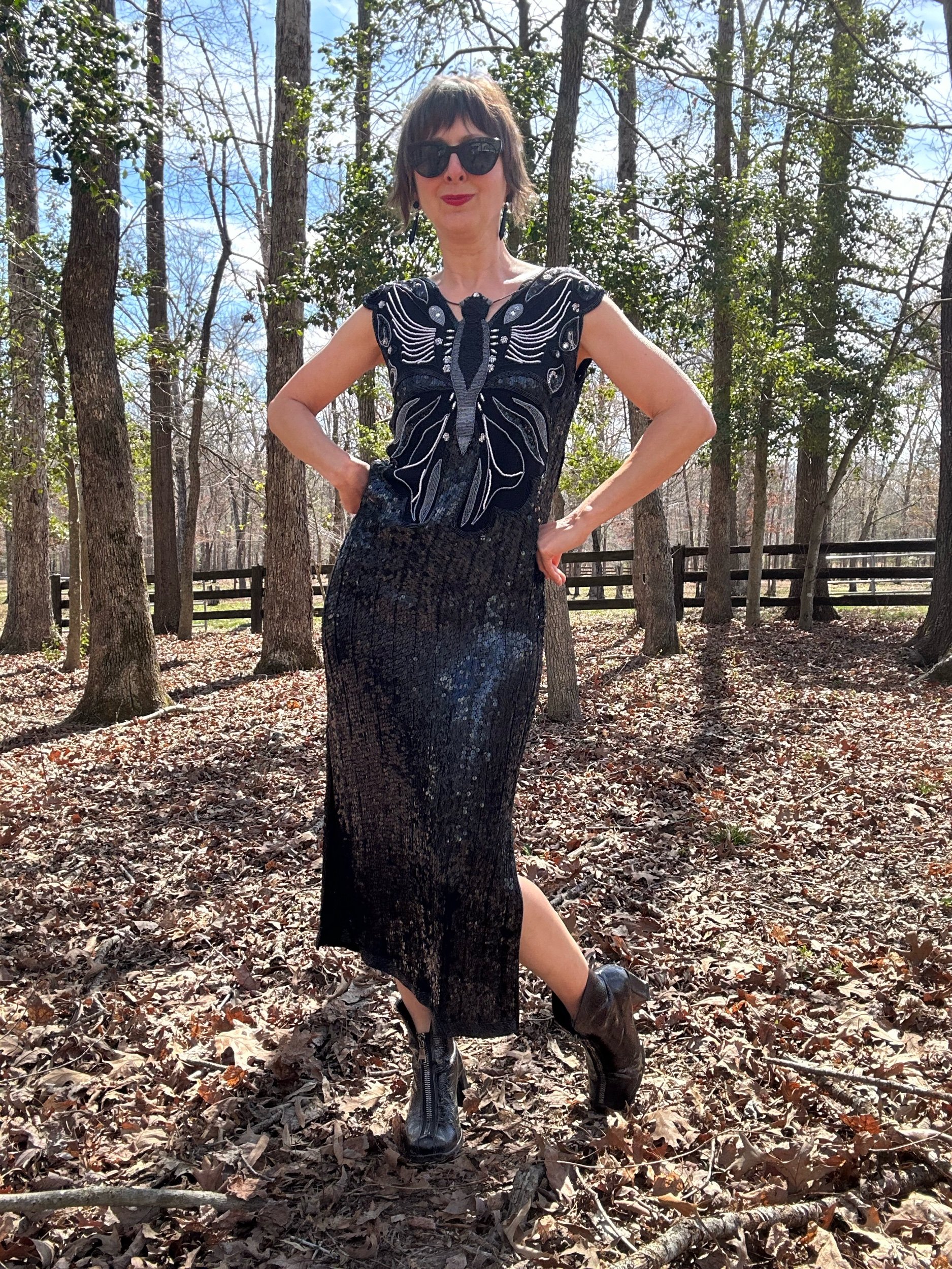 1980s Couture Tehmina Beaded Butterfly Sequin Dress