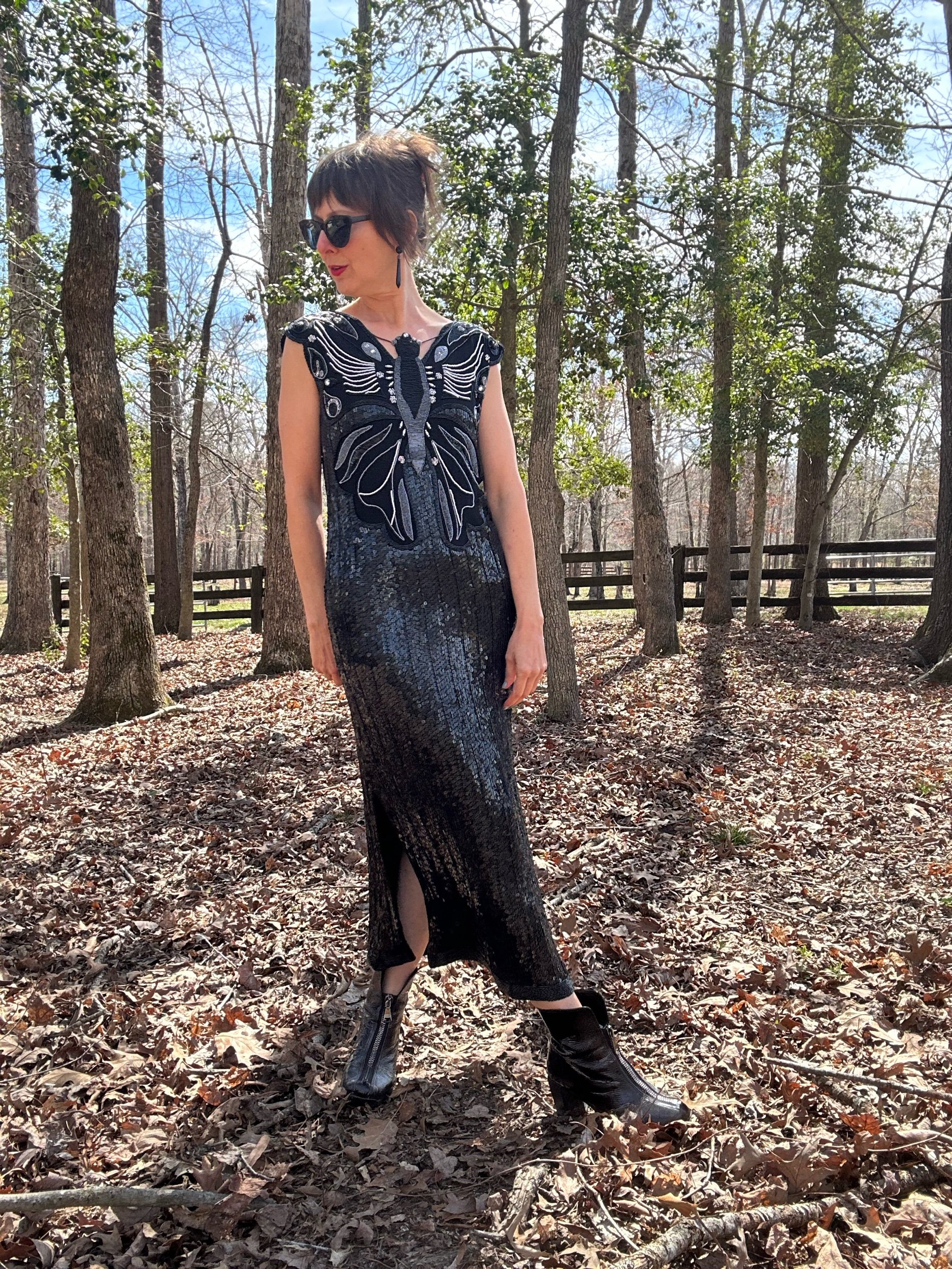 1980s Couture Tehmina Beaded Butterfly Sequin Dress