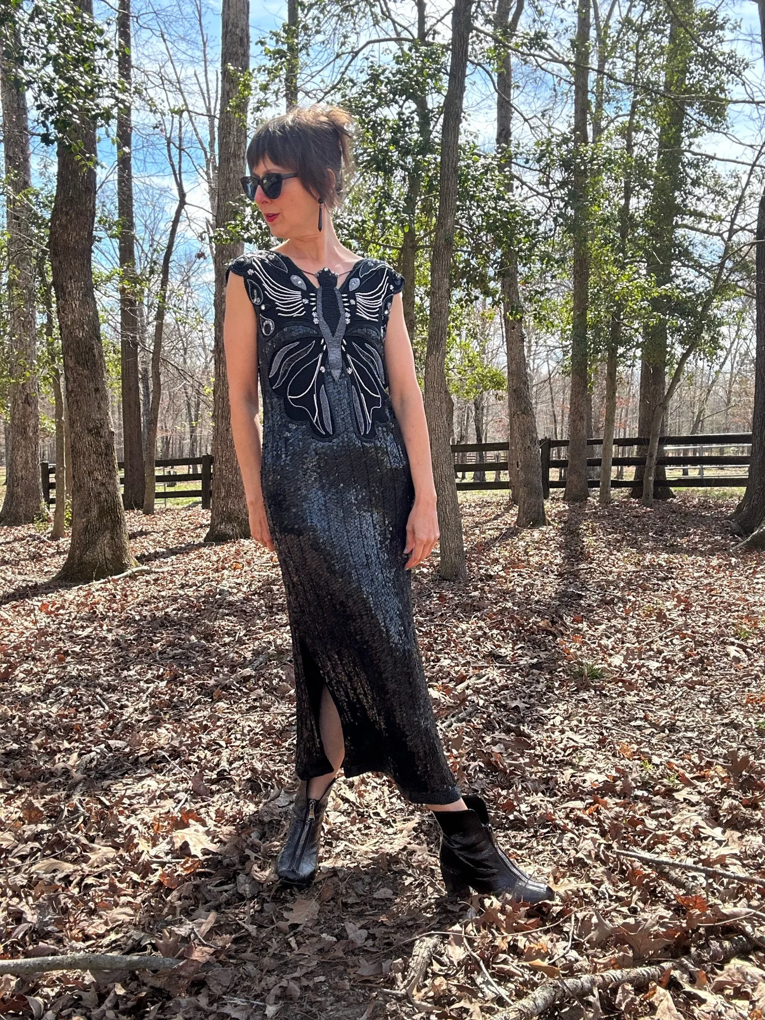 1980s Couture Tehmina Beaded Butterfly Sequin Dress  Noble Vintage Clothier