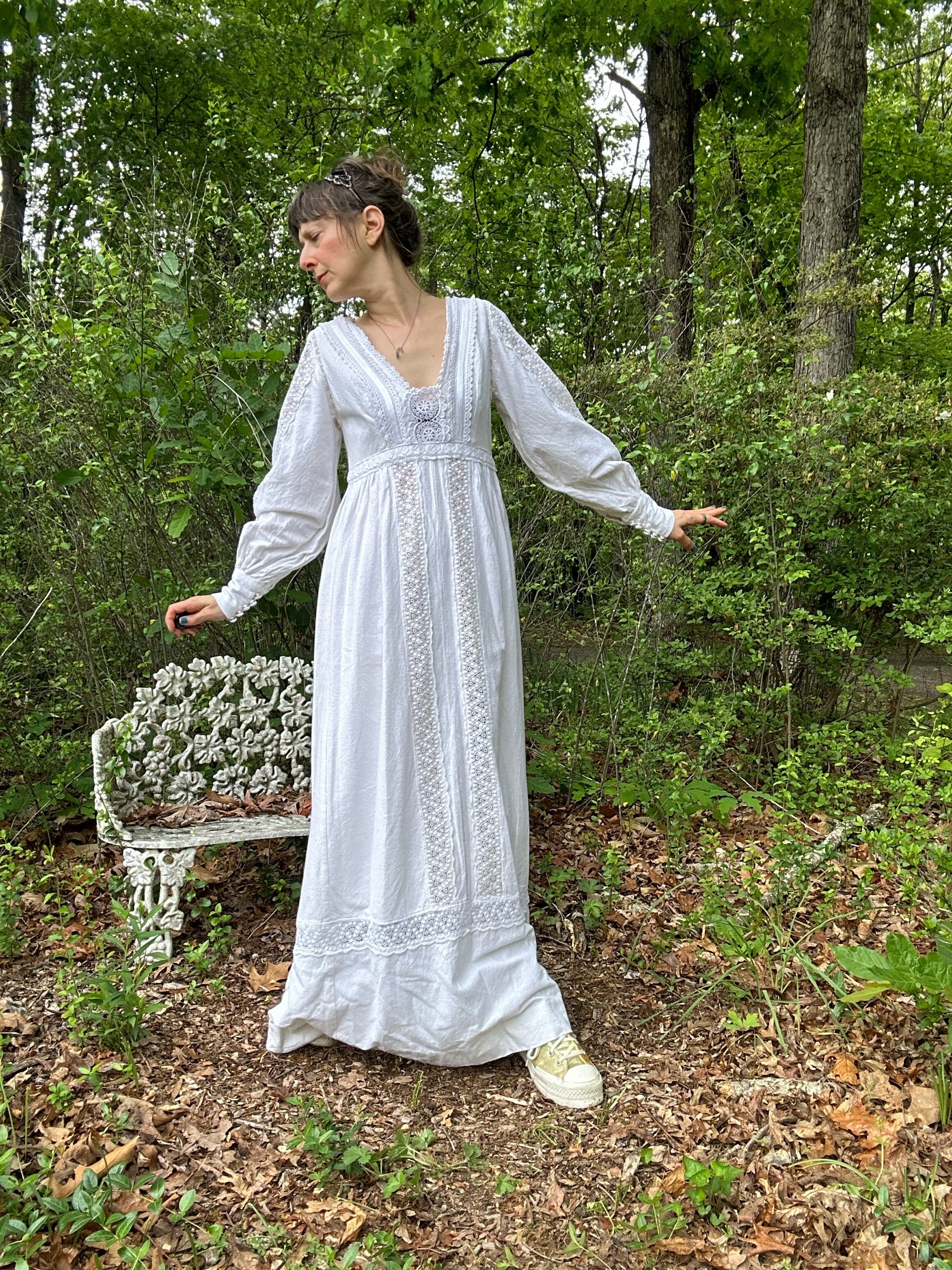 1970s Georgia Charuhas White Cotton Maxi