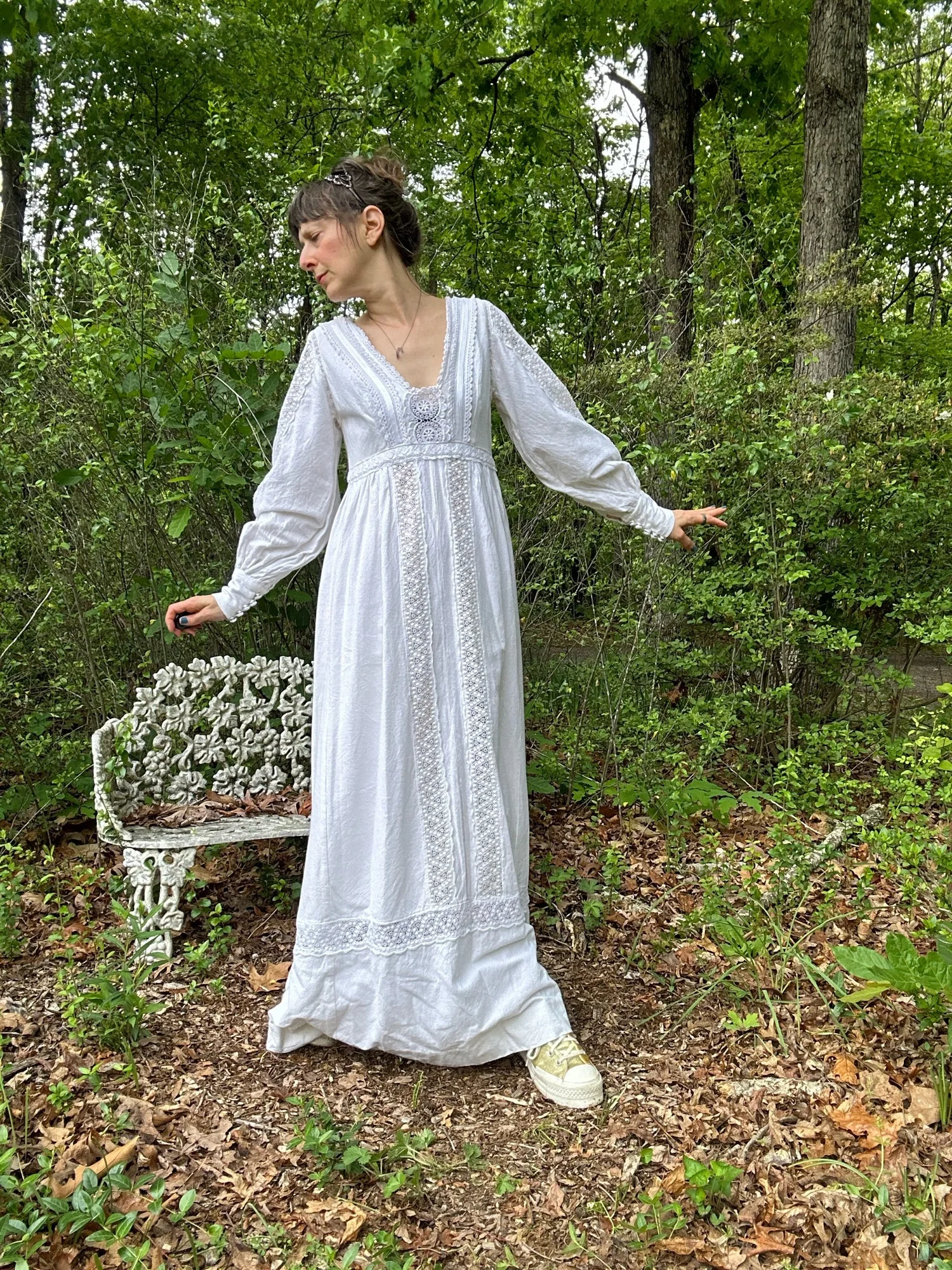 1970s Georgia Charuhas White Cotton Maxi — Noble Vintage Clothier 