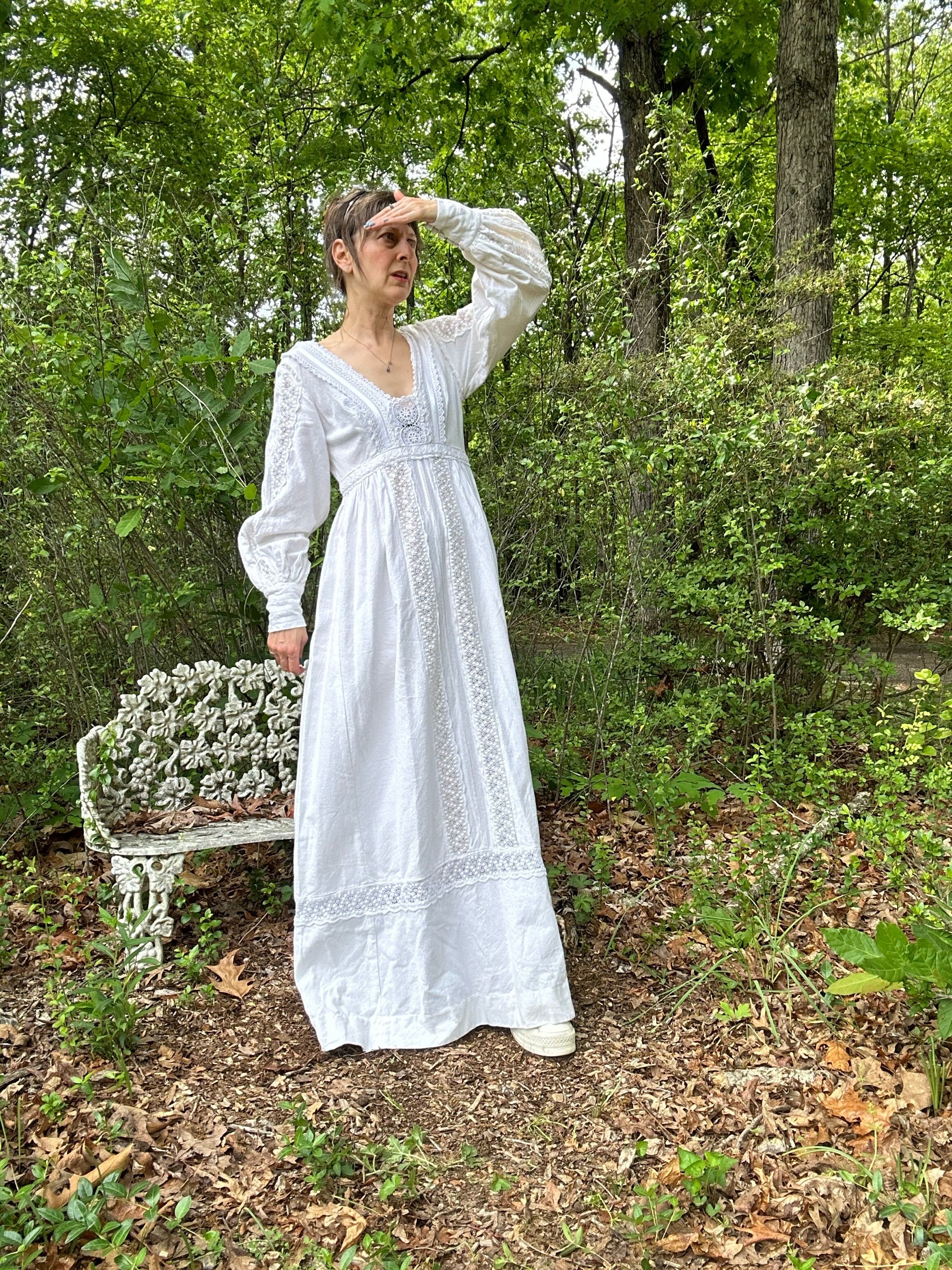 1970s Georgia Charuhas White Cotton Maxi
