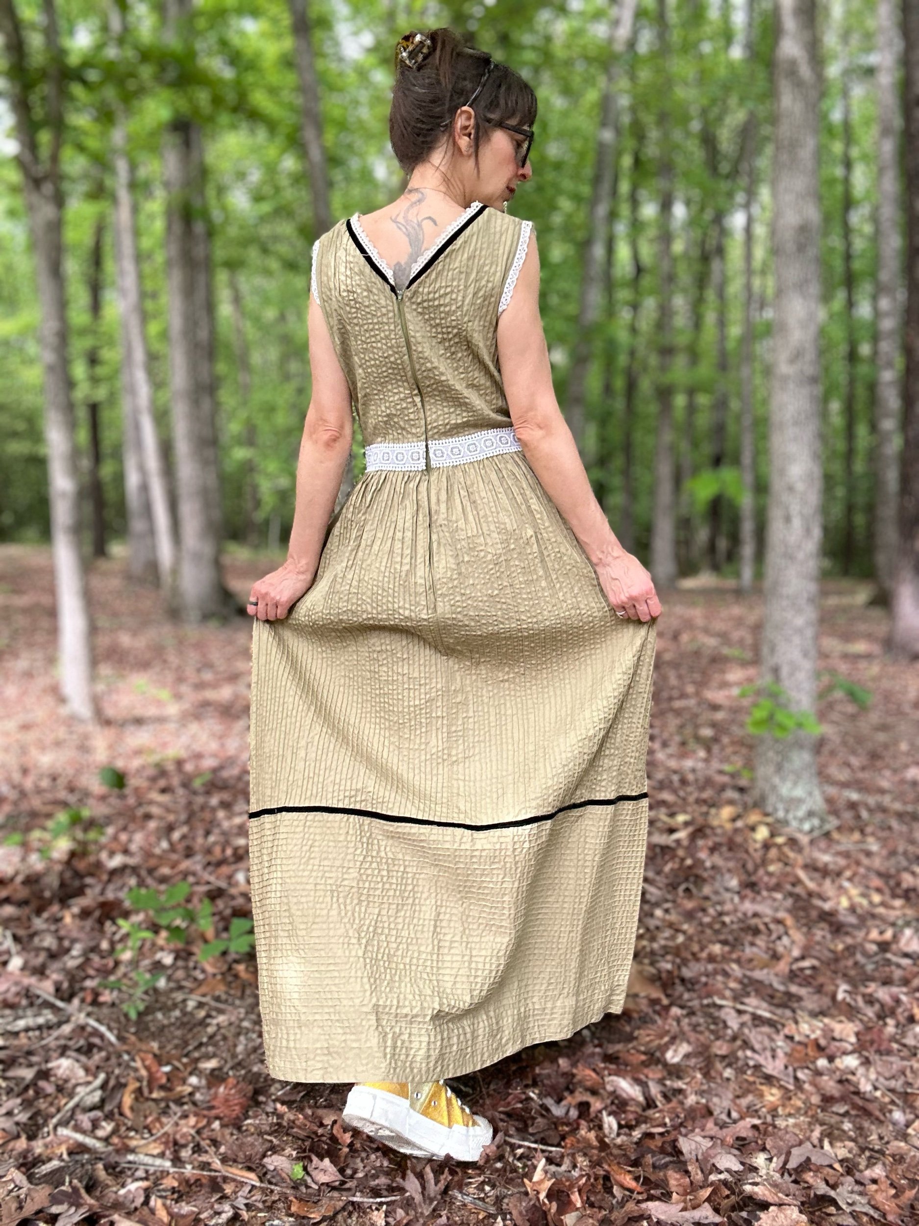 1970s Georgia Charuhas Cotton Pintuck Maxi