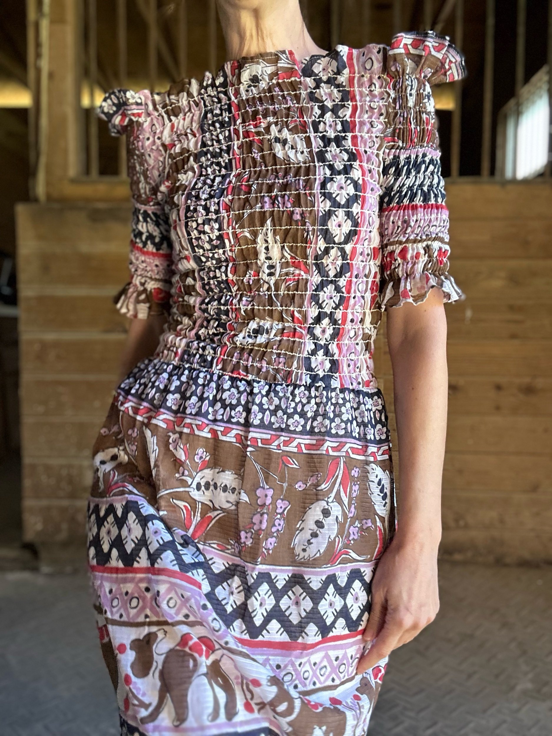 1970s Shirred Cotton Dress Littlesticks Lord and Taylor Maxi Dress
