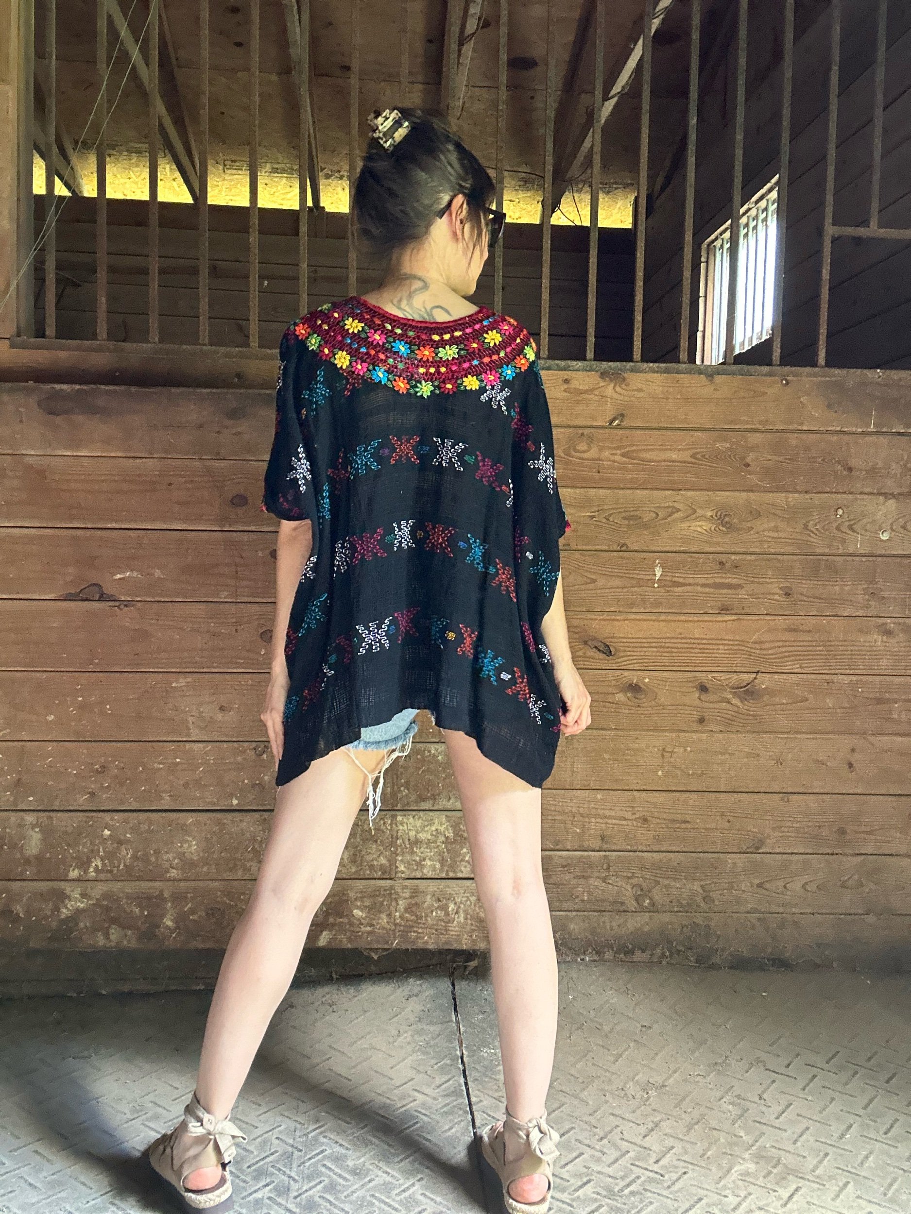 Vintage Huipil Top Rococo Embroidered Chiapas