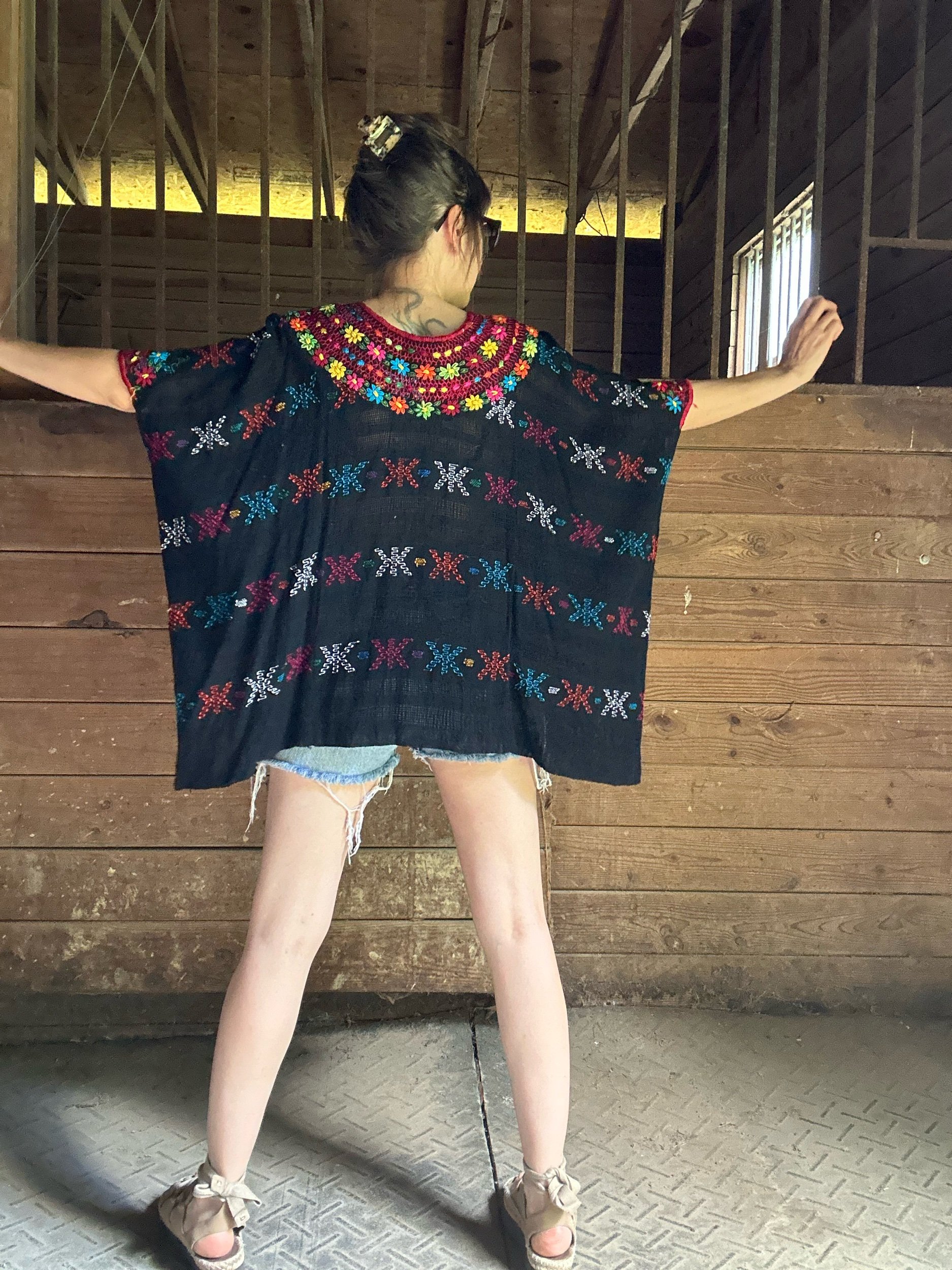 Vintage Huipil Top Rococo Embroidered Chiapas