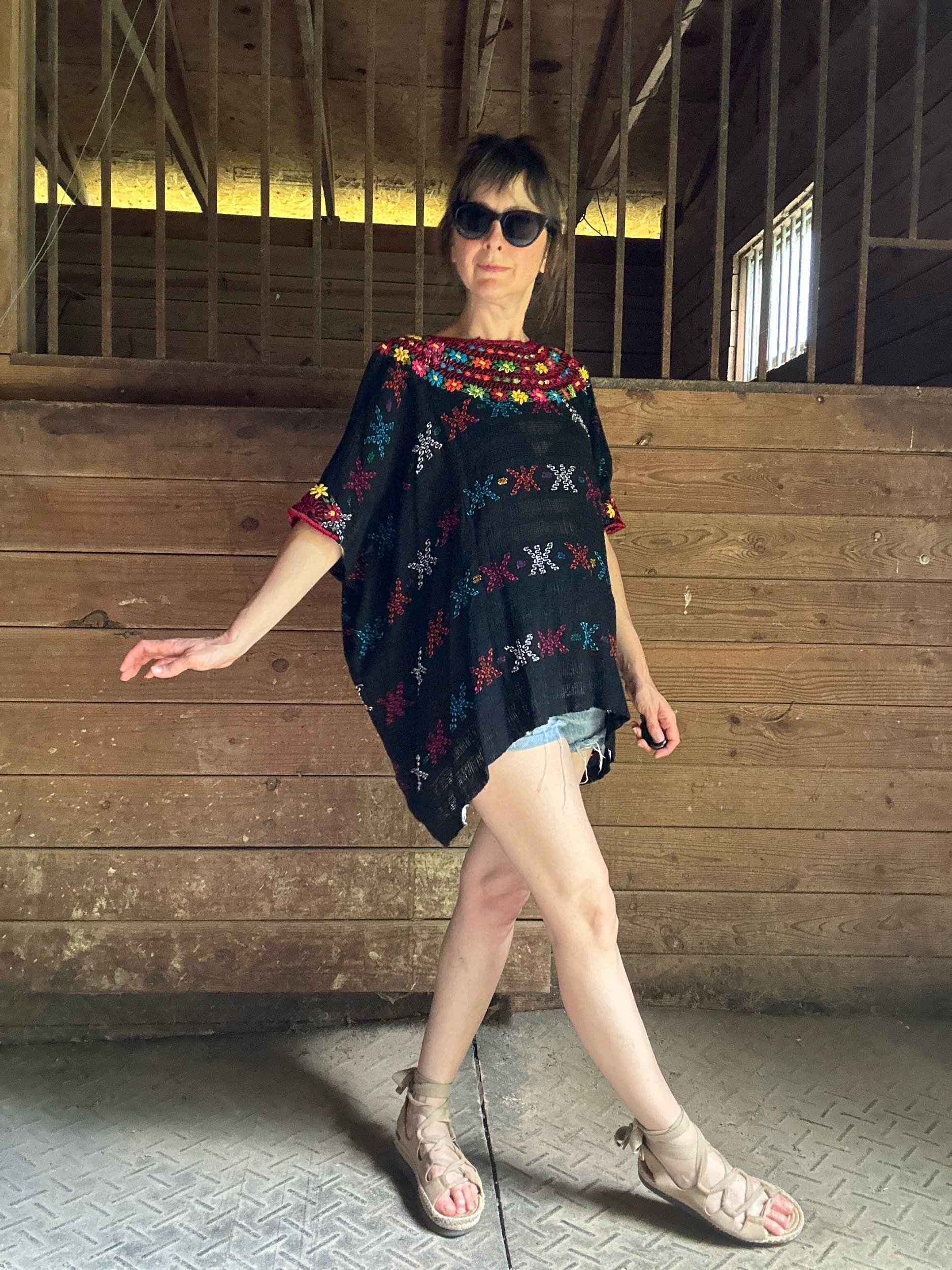 Vintage Huipil Top Rococo Embroidered Chiapas