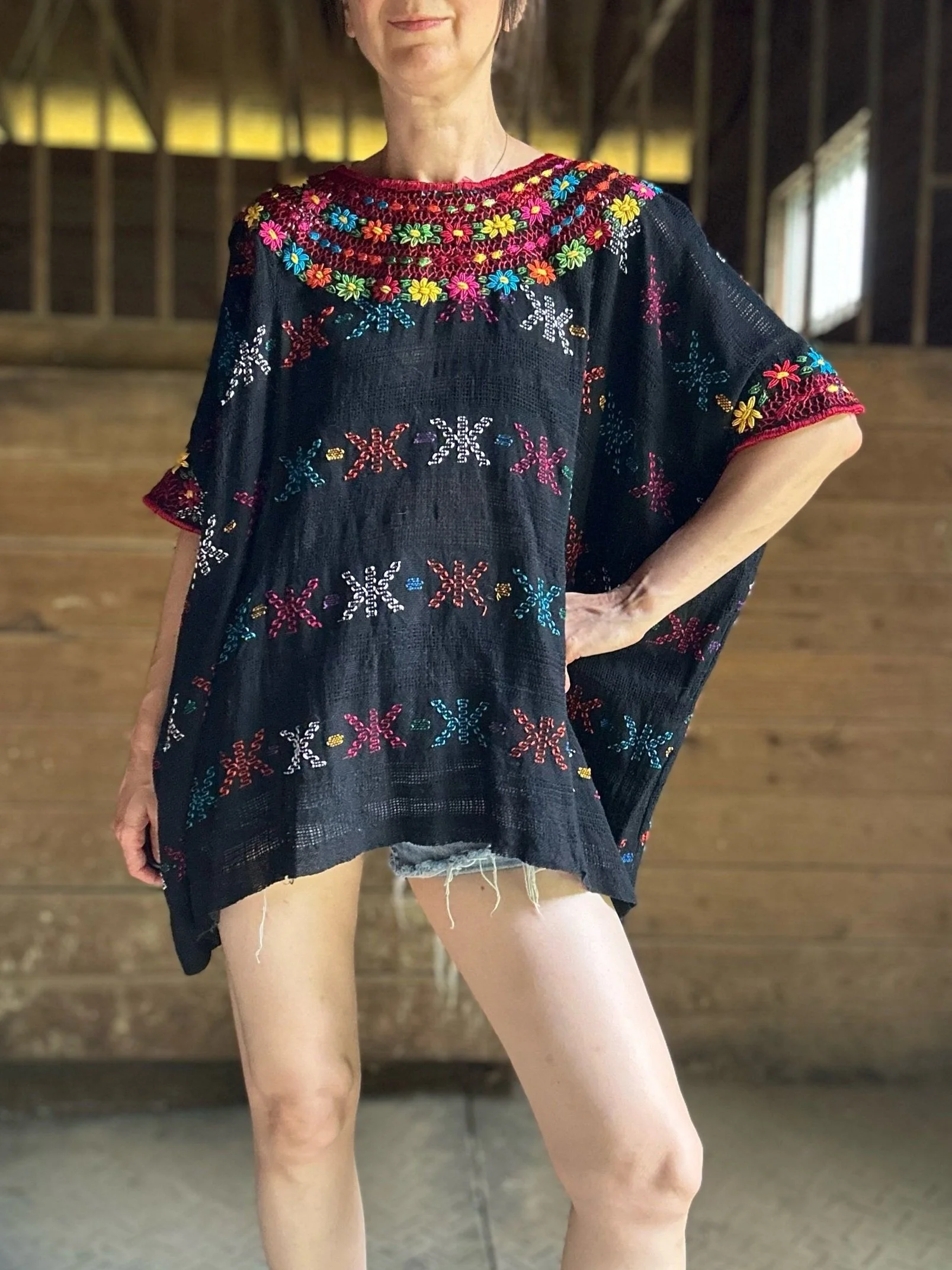 Vintage Huipil Top Rococo Embroidered Chiapas