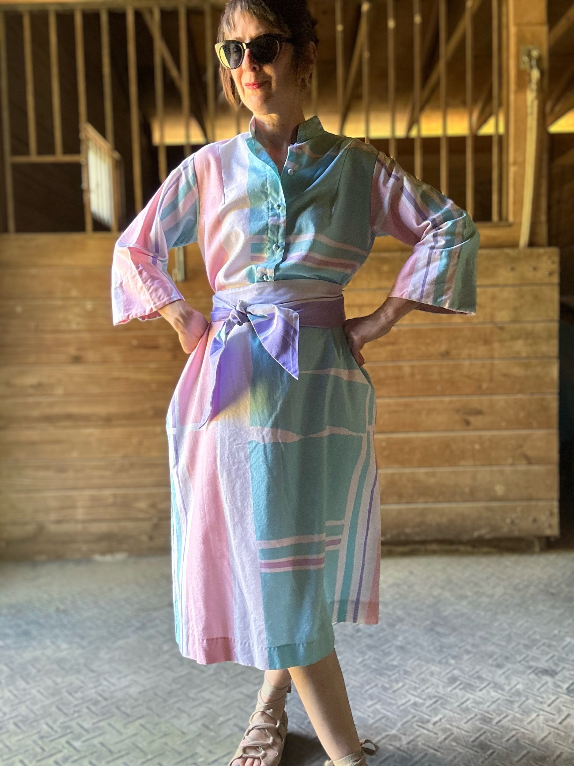 1980s Catherine Ogust Forever Dress Pastel Plaid
