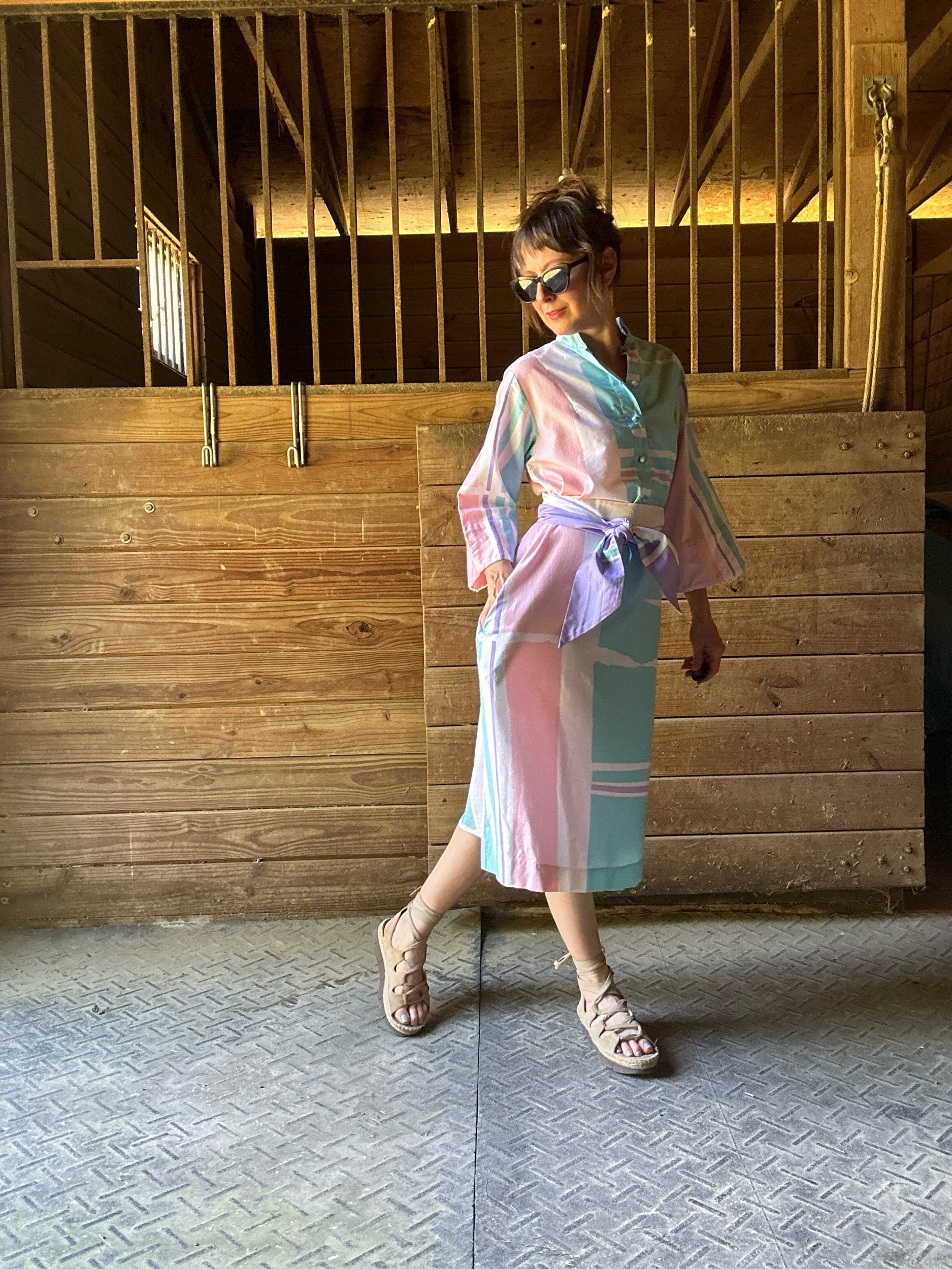 1980s Catherine Ogust Forever Dress Pastel Plaid